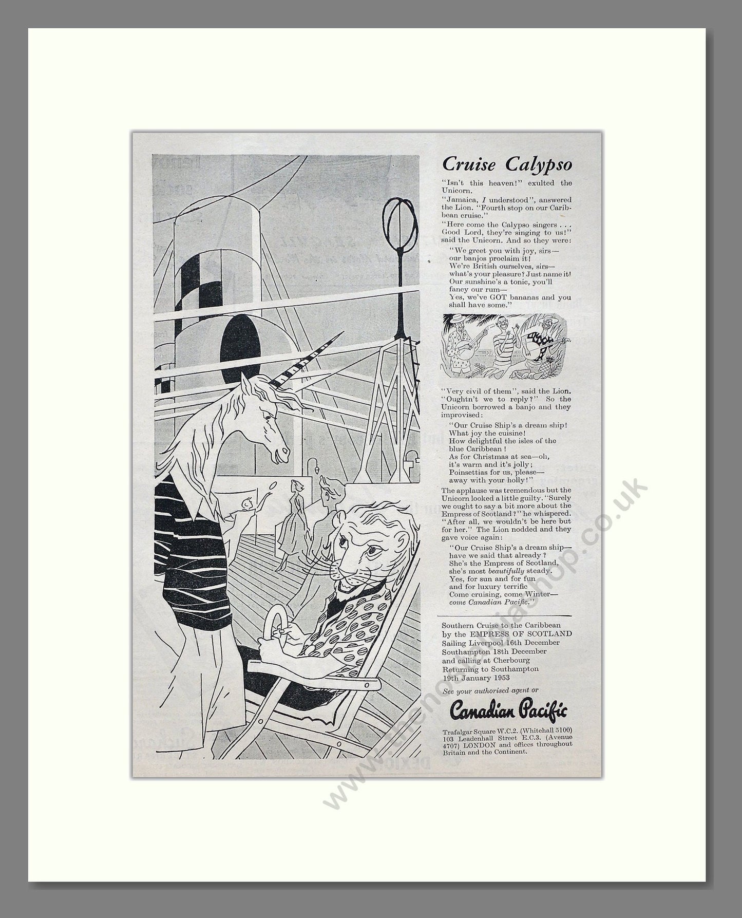 Canadian Pacific - Cruise Calypso. Vintage Advert 1952 (ref AD63854)