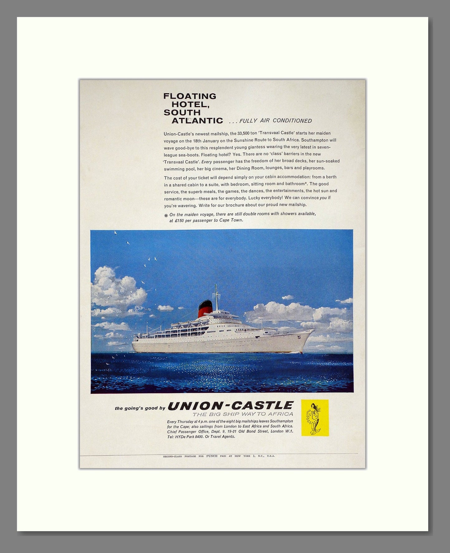 Union Castle - Floating Hotel South Atlantic. Vintage Advert 1962 (ref AD63865)