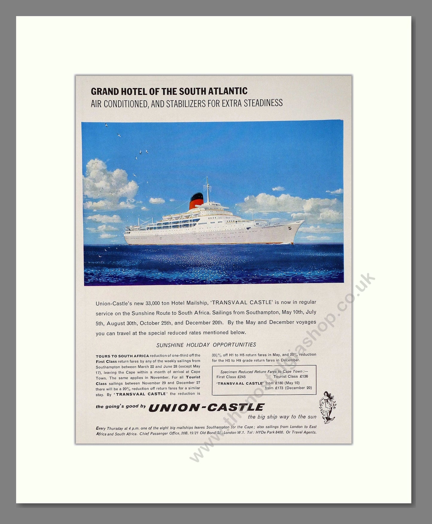 Union Castle - Grand Hotel Of The South Atlantic. Vintage Advert 1962 (ref AD63866)