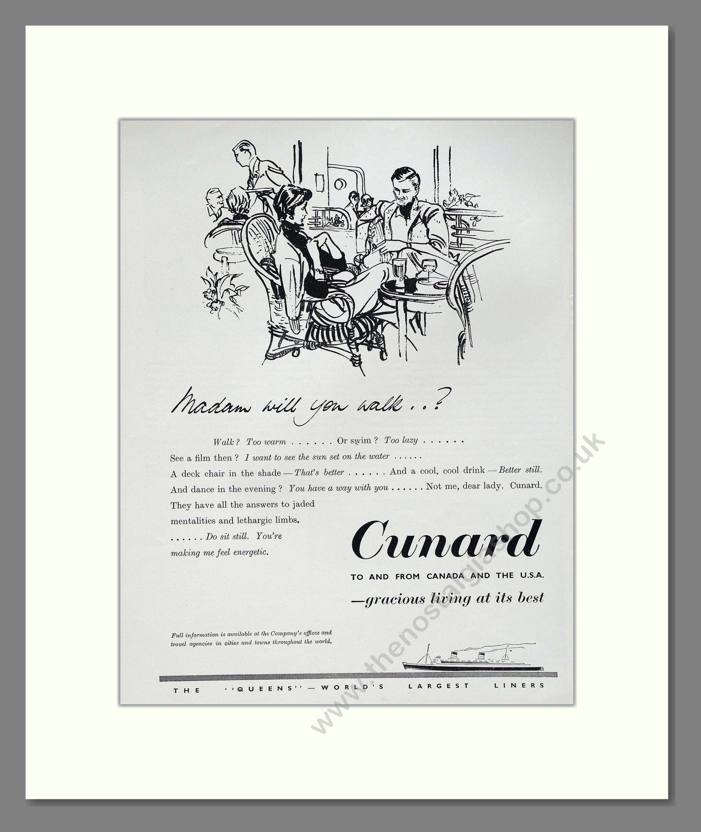 Cunard - Gracious Living At It's Best. Vintage Advert 1955 (ref AD63894)