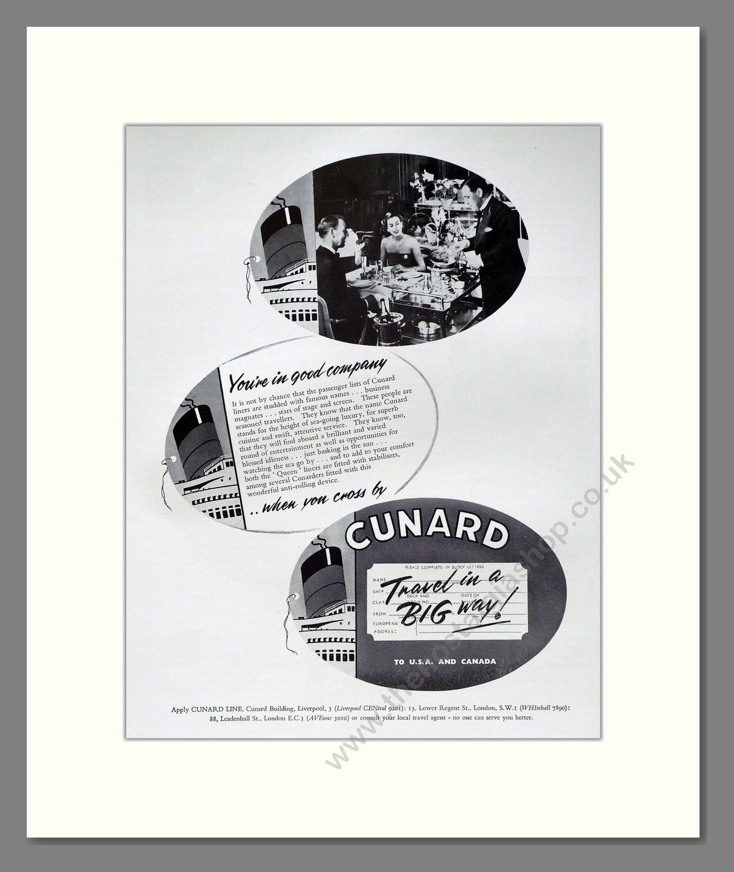 Cunard - Travel In A Big Way. Vintage Advert 1958 (ref AD63895)