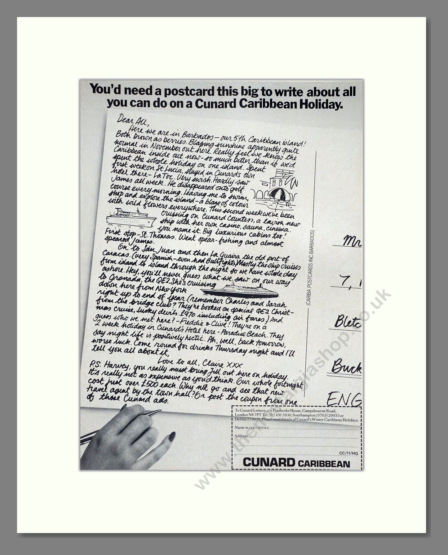 Cunard - Caribbean Holiday. Vintage Advert 1976 (ref AD63904)