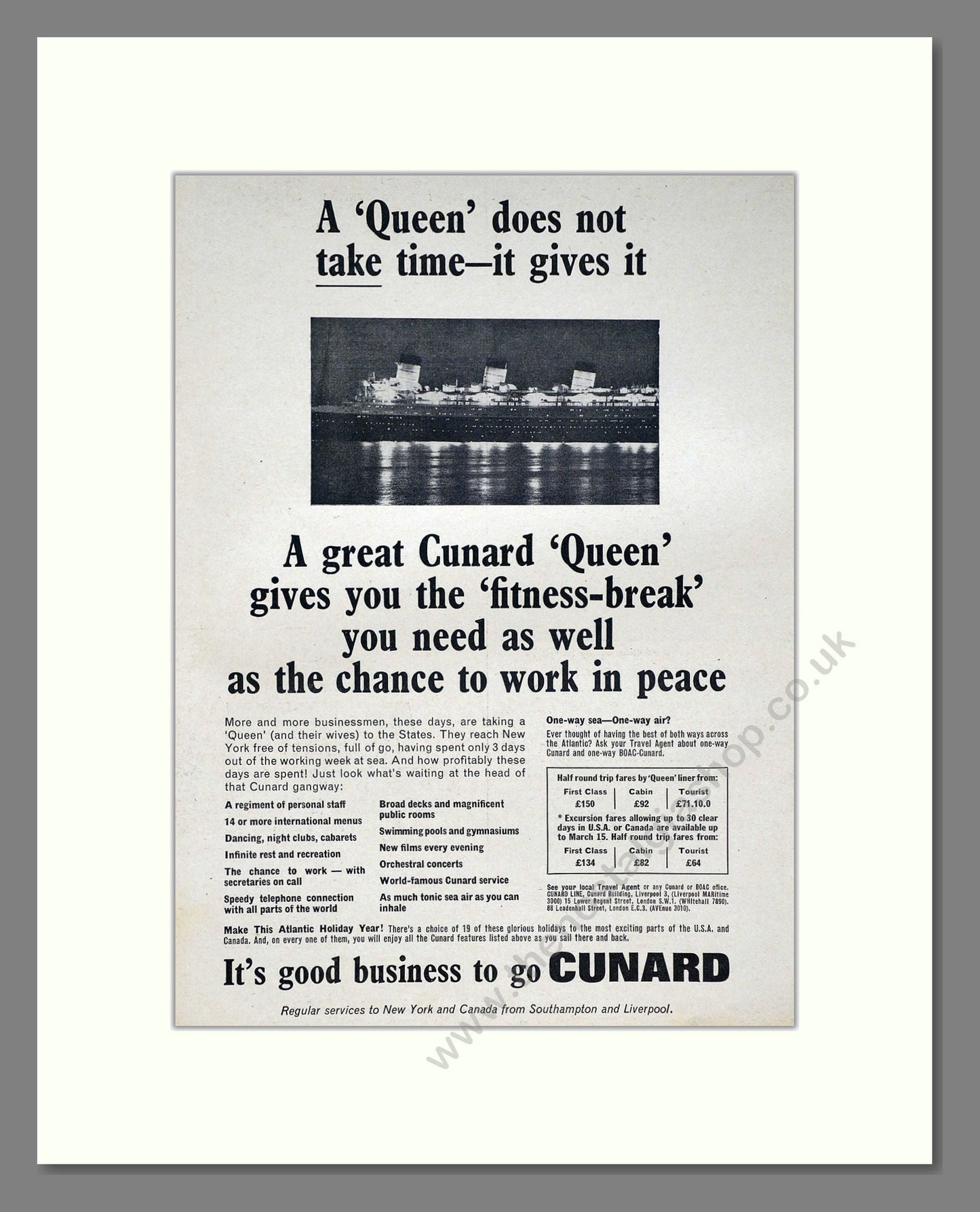 Cunard - Queen. Vintage Advert 1965 (ref AD63905)