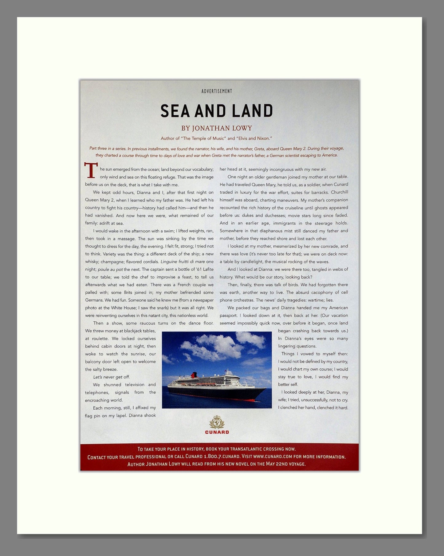 Cunard - Queen Mary 2 (Double Advert). Vintage Advert 2005 (ref AD63917)