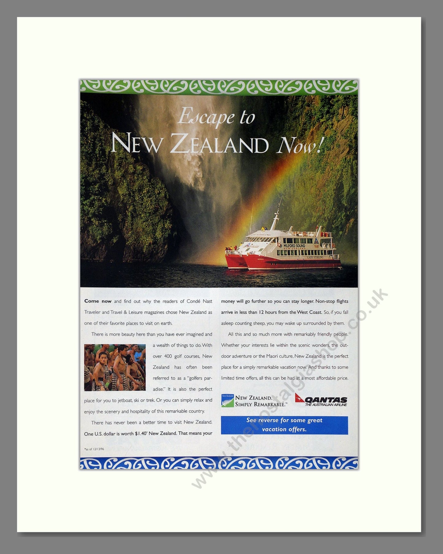 Qantas - Escape To New Zealand. Vintage Advert 1997 (ref AD63941)