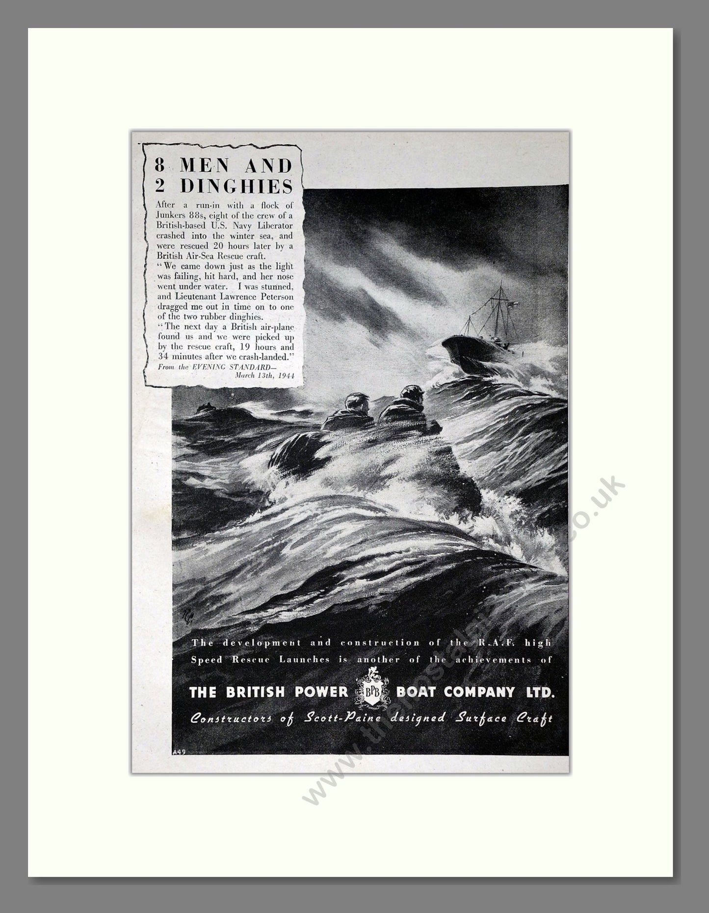 British Power Boat Company - 8 Men And 2 Dinghies. Vintage Advert 1944 (ref AD63951)
