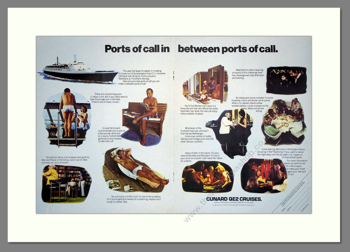 Cunard - Ports Of Call. Vintage Advert 1974 (ref AD63960)
