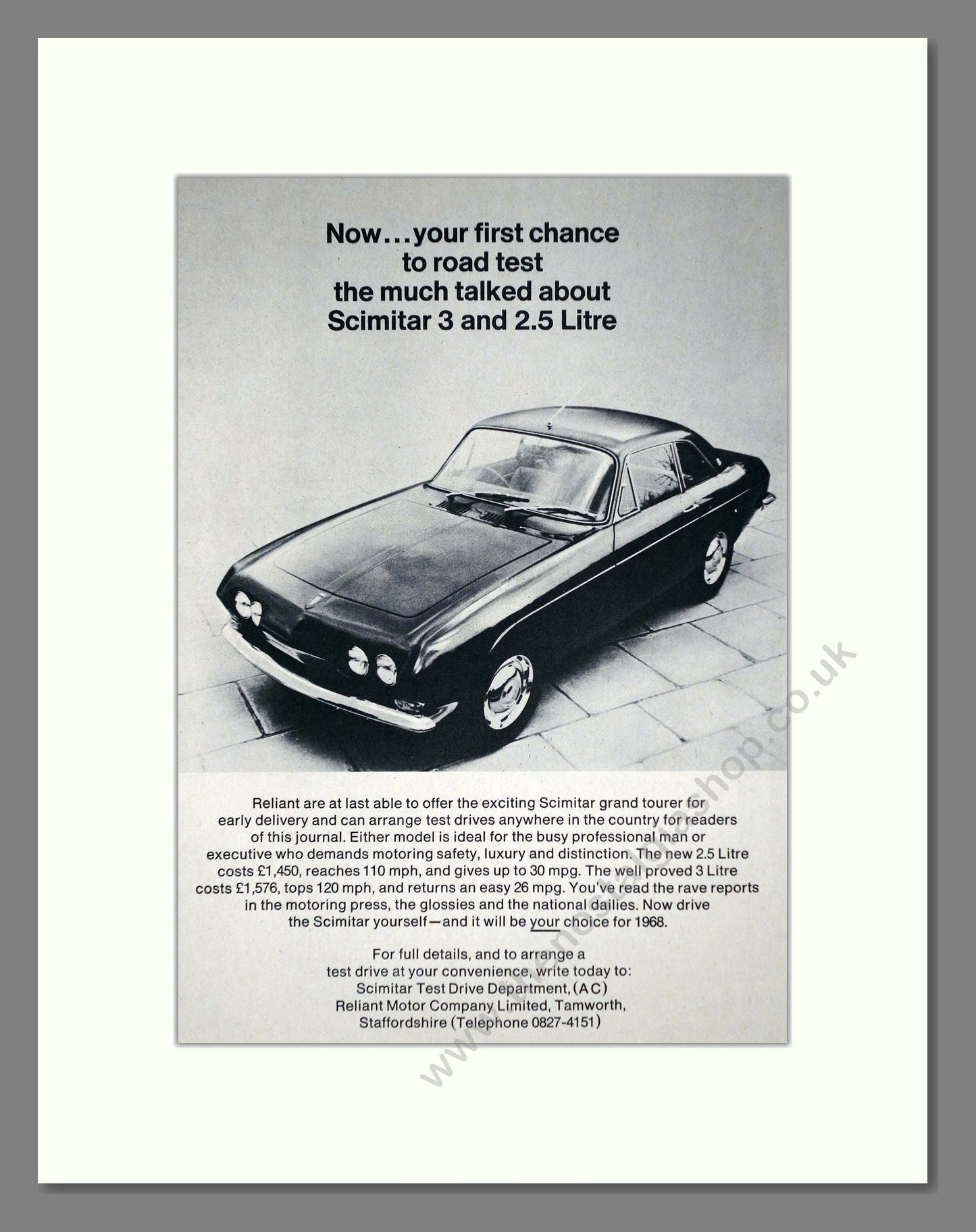 Scimitar - 2.5L / 3.0L. Vintage Advert 1968 (ref AD63967)