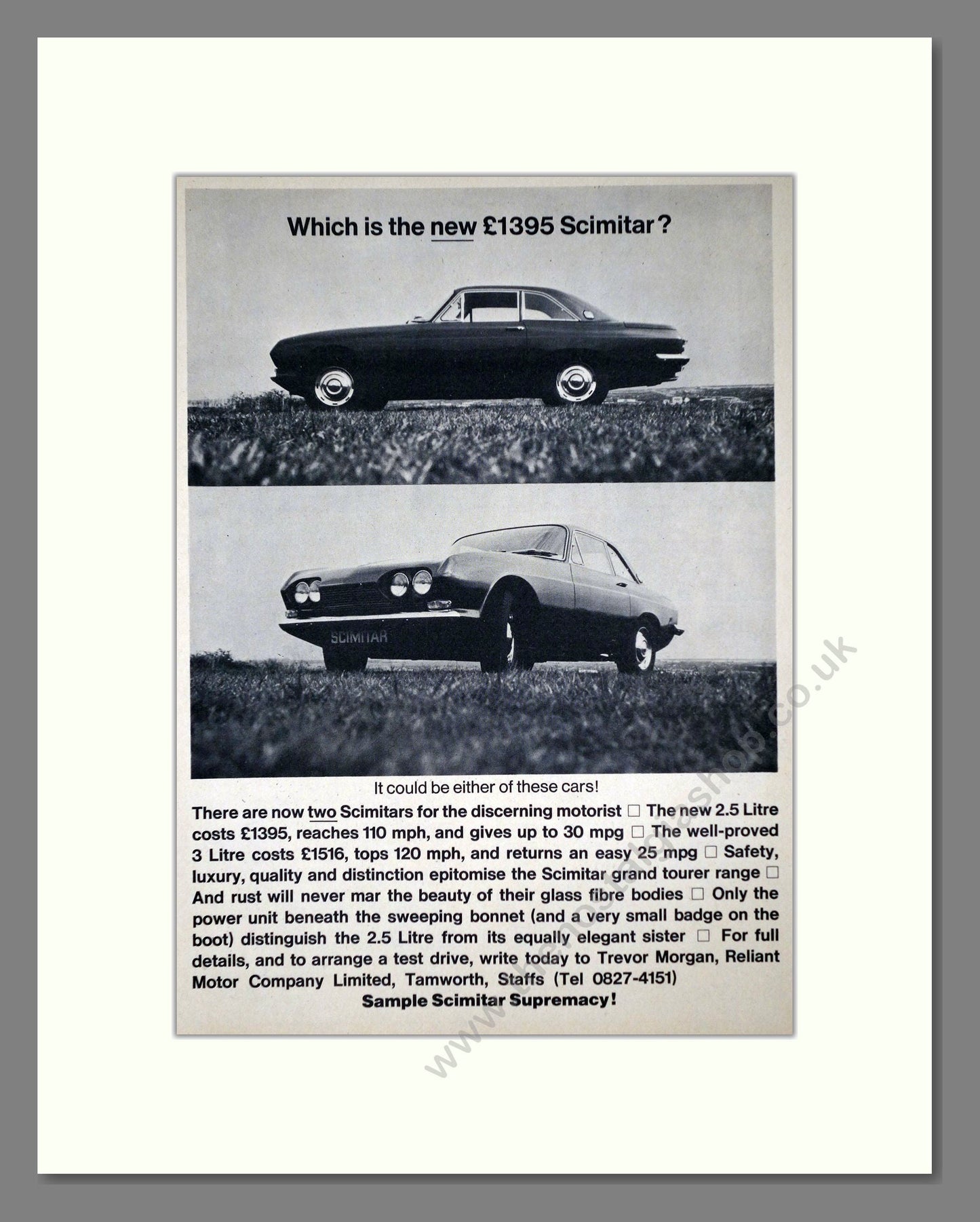 Scimitar - 2.5L / 3.0L. Vintage Advert 1967 (ref AD63972)
