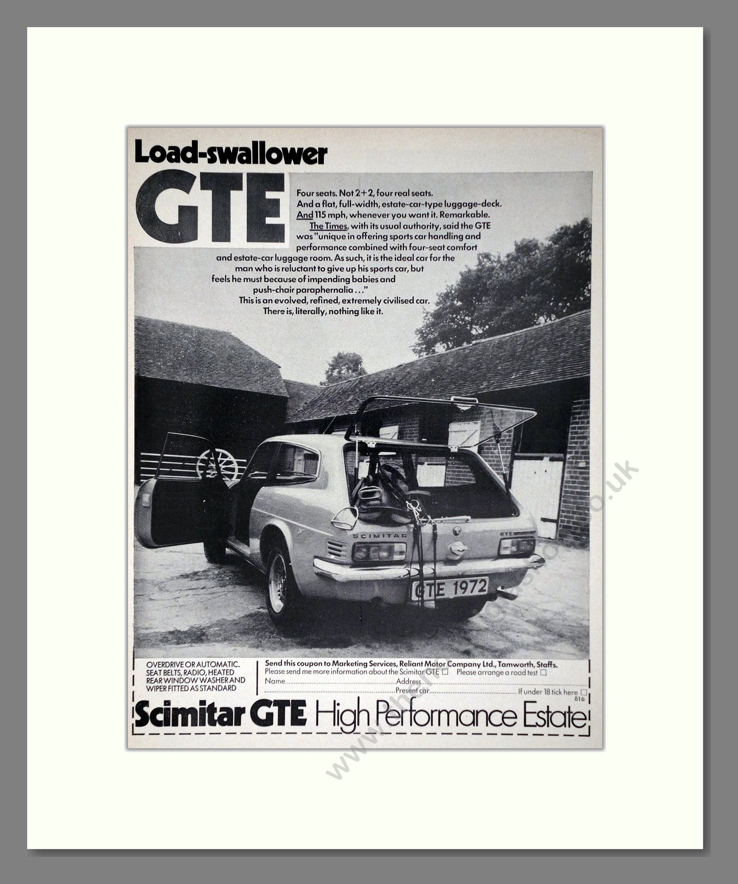 Scimitar - GTE. Vintage Advert 1972 (ref AD63983)
