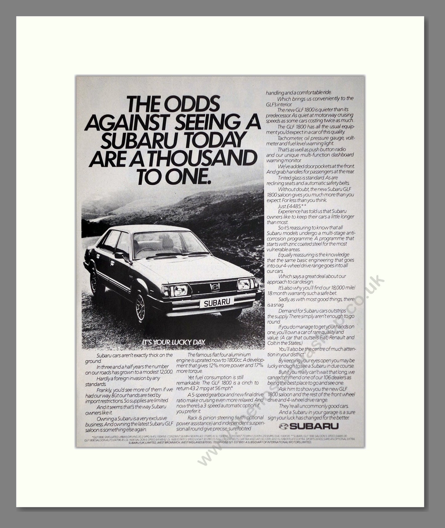 Subaru - GLF 1800. Vintage Advert 1981 (ref AD63996)