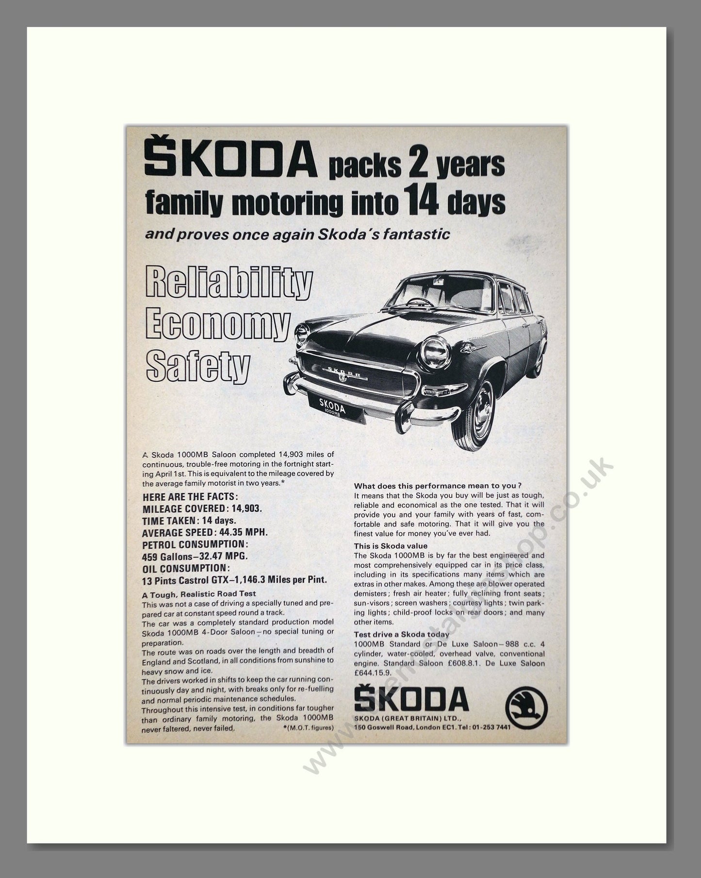 Skoda - 1000MB. Vintage Advert 1968 (ref AD64022)