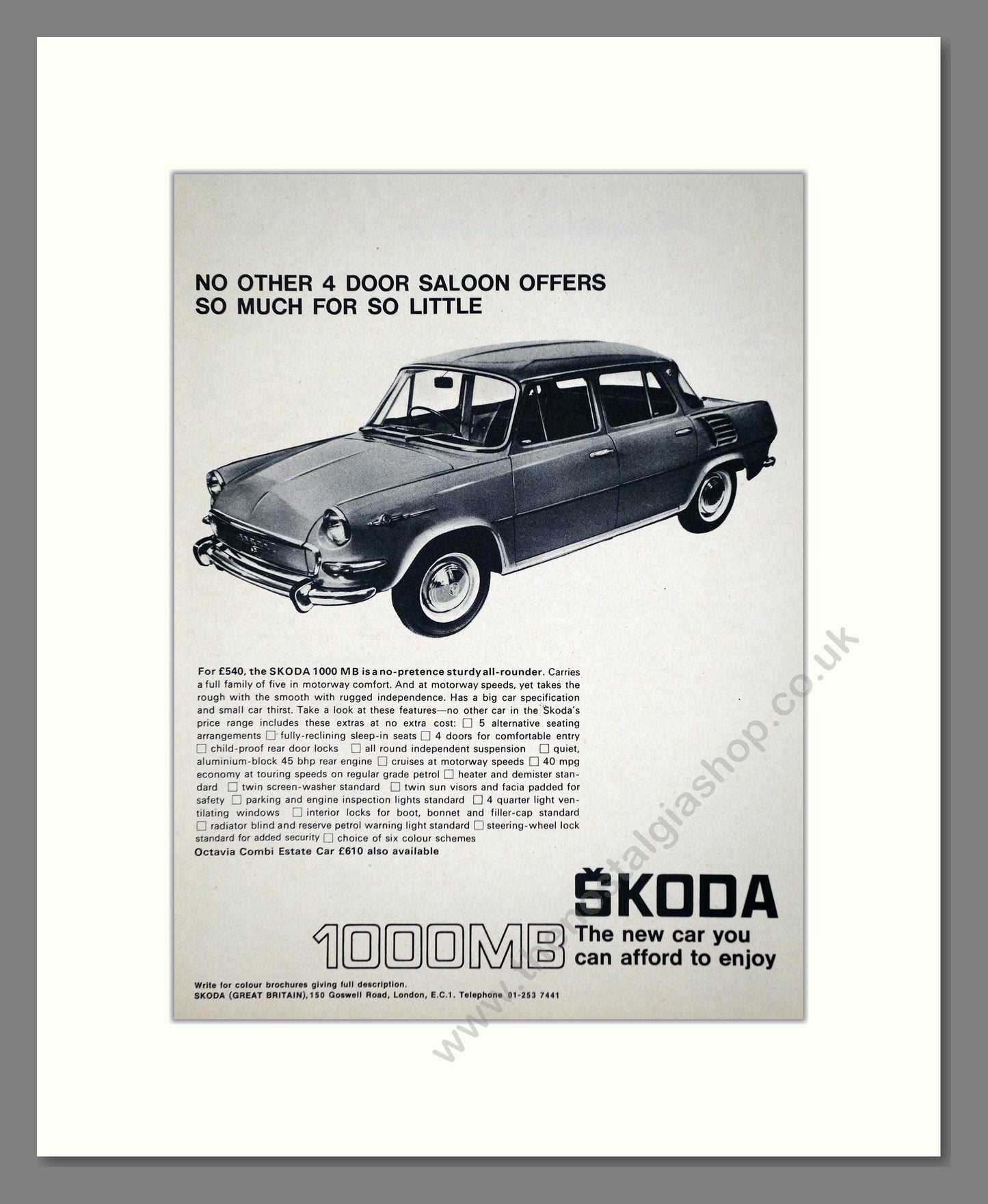 Skoda - 1000MB. Vintage Advert 1967 (ref AD64023)