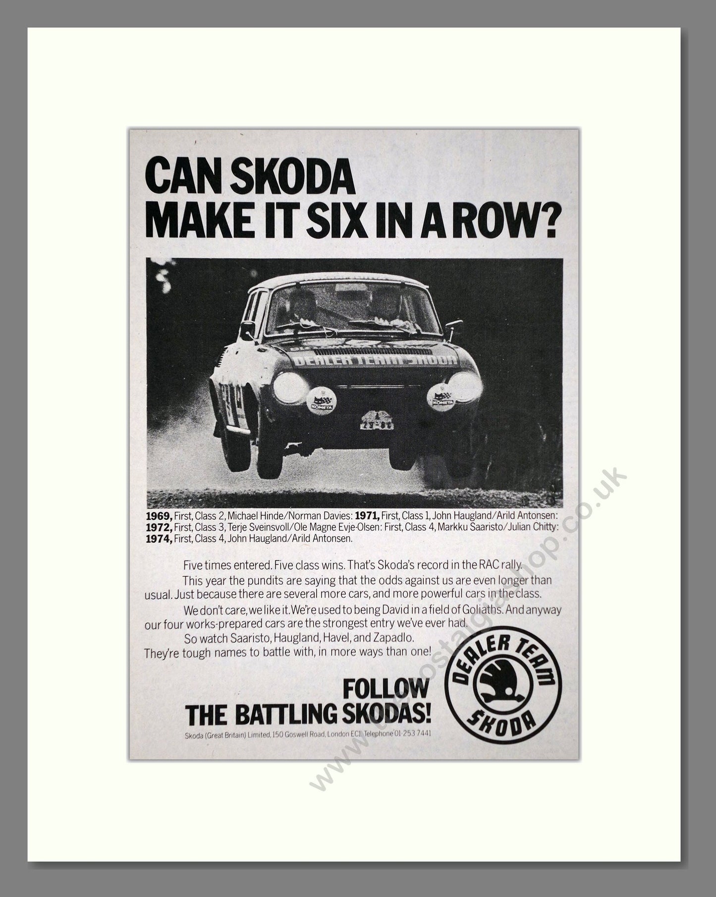 Skoda - RAC Rally. Vintage Advert 1975 (ref AD64031)