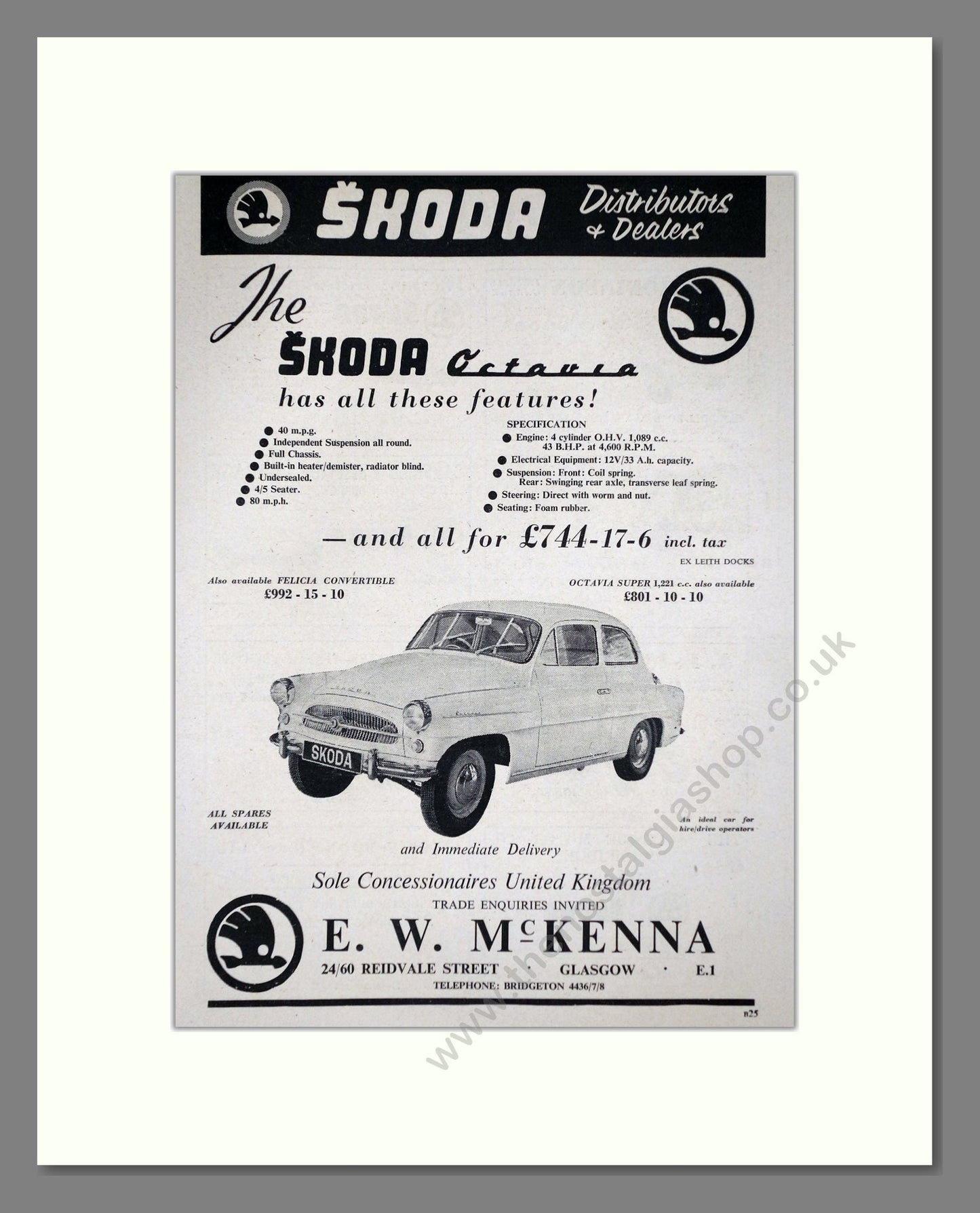 Skoda - Octavia. Vintage Advert 1960 (ref AD64037)