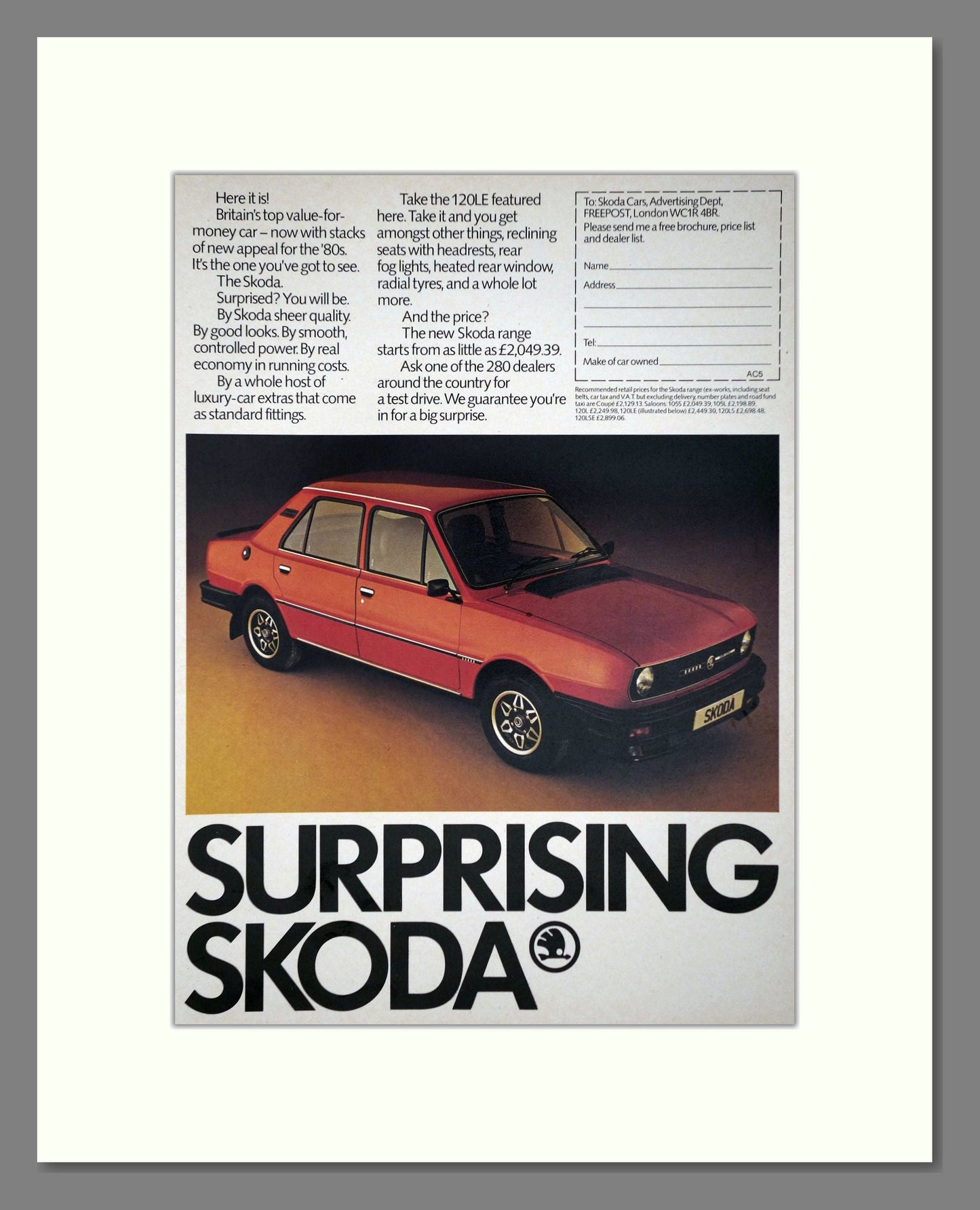 Skoda - 120LE. Vintage Advert 1980 (ref AD64043)