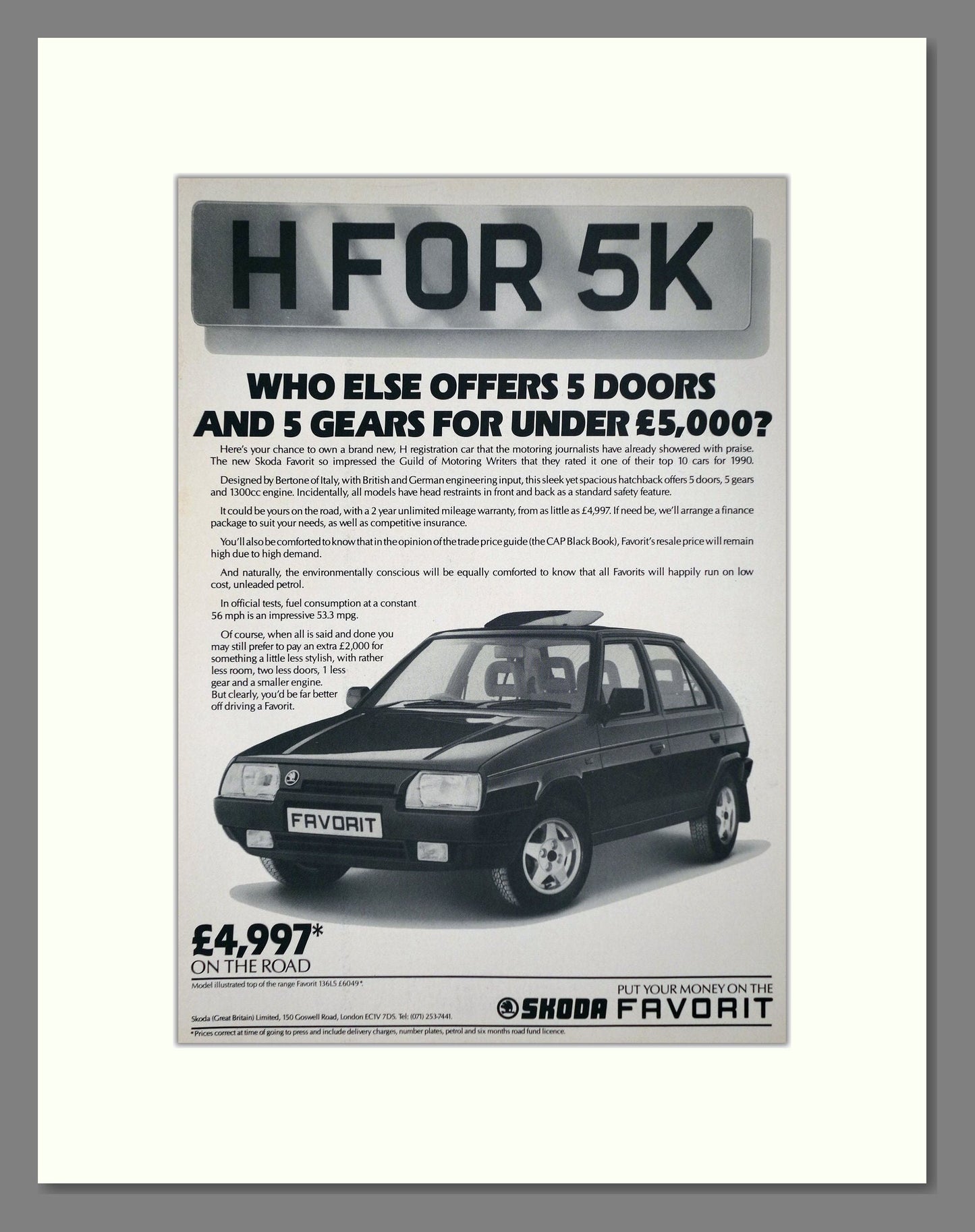 Skoda - Favorit. Vintage Advert 1990 (ref AD64048)