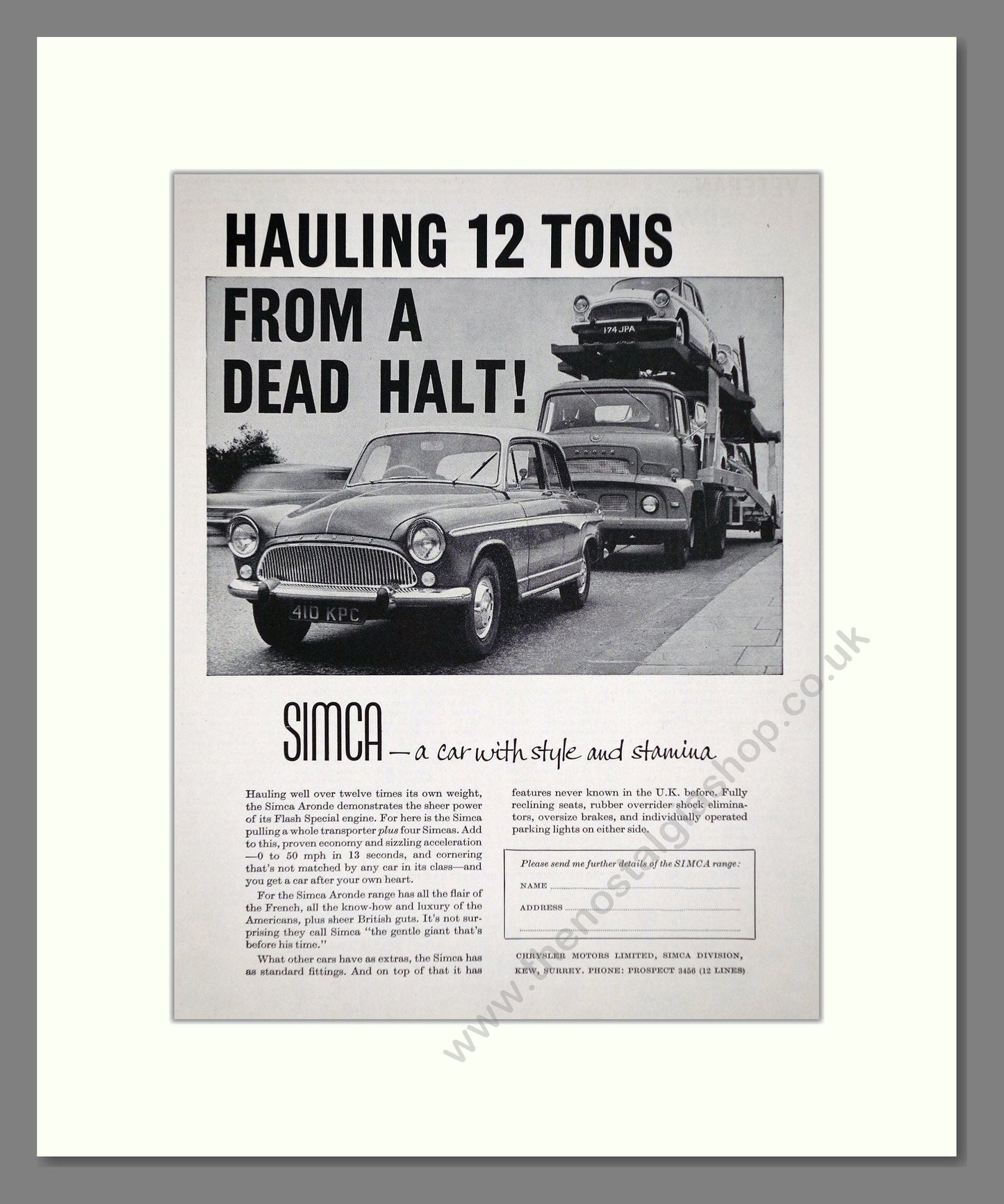 Simca - Aronde. Vintage Advert 1959 (ref AD64068)