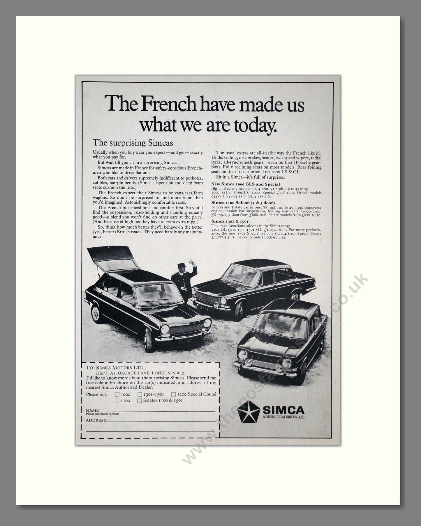 Simca - 1000 / 1100 / 1301 / 1501. Vintage Advert 1969 (ref AD64085)
