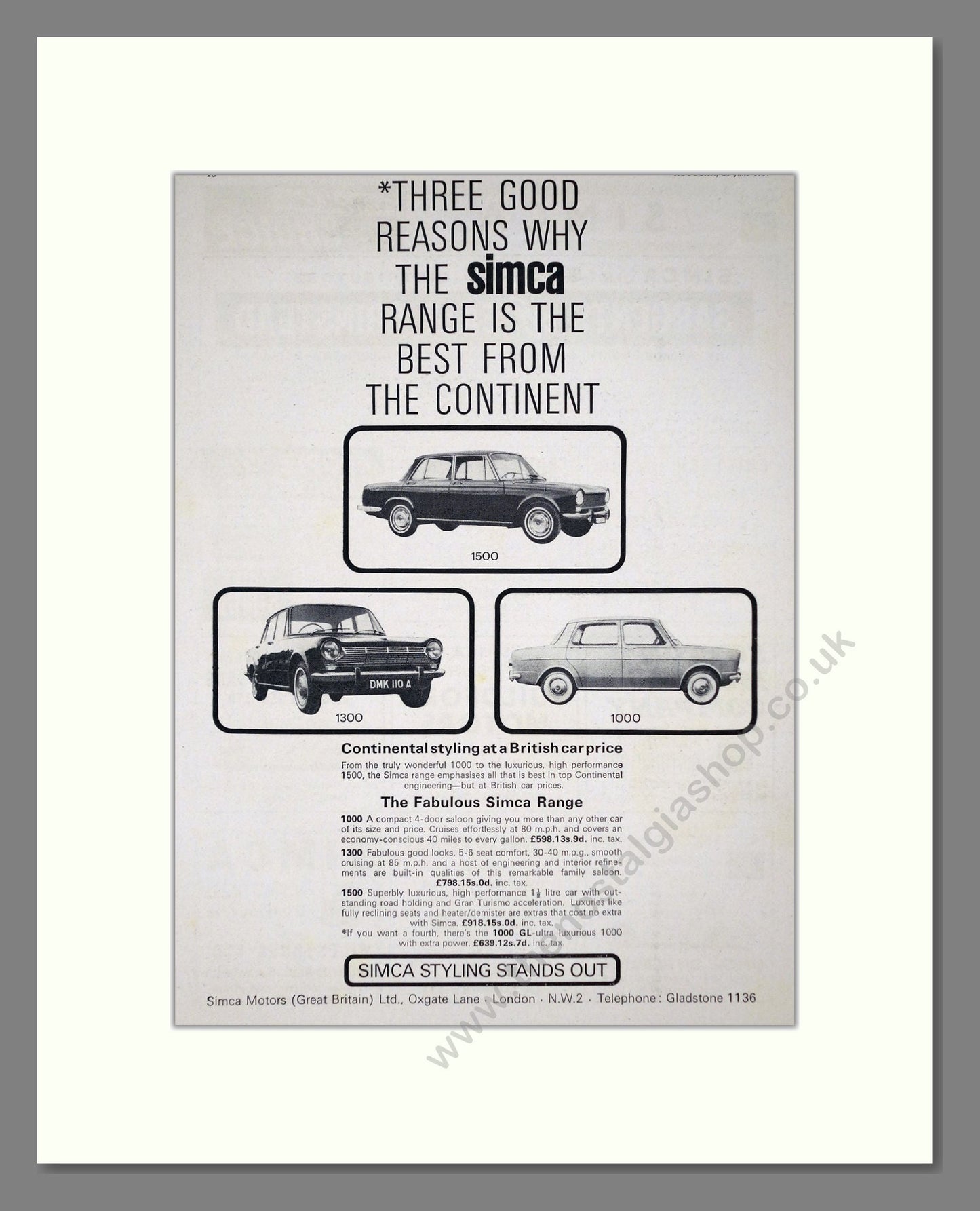 Simca - 1000 / 1300 / 1500. Vintage Advert 1964 (ref AD64095)