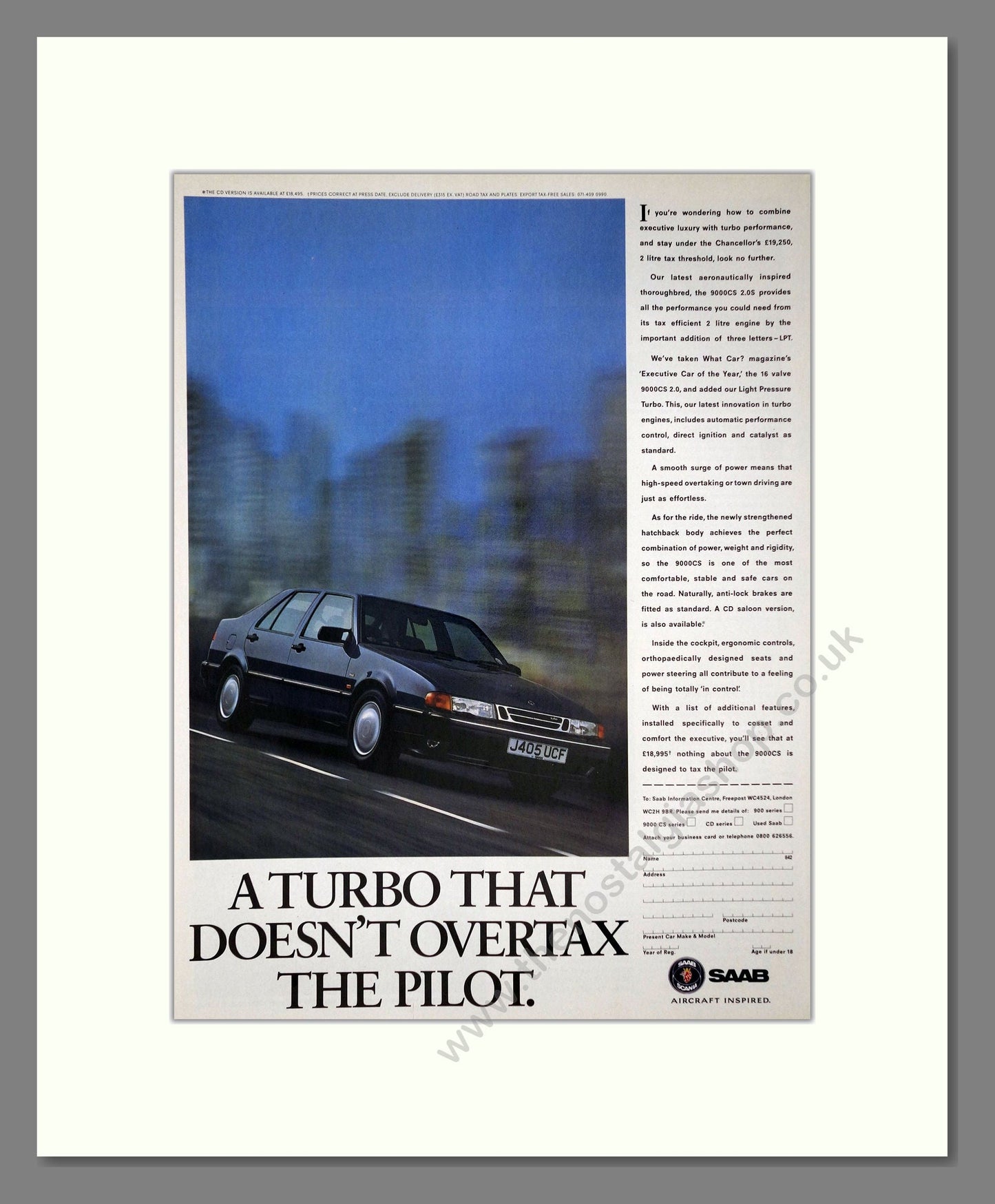 Saab - 9000CS. Vintage Advert 1992 (ref AD64166)