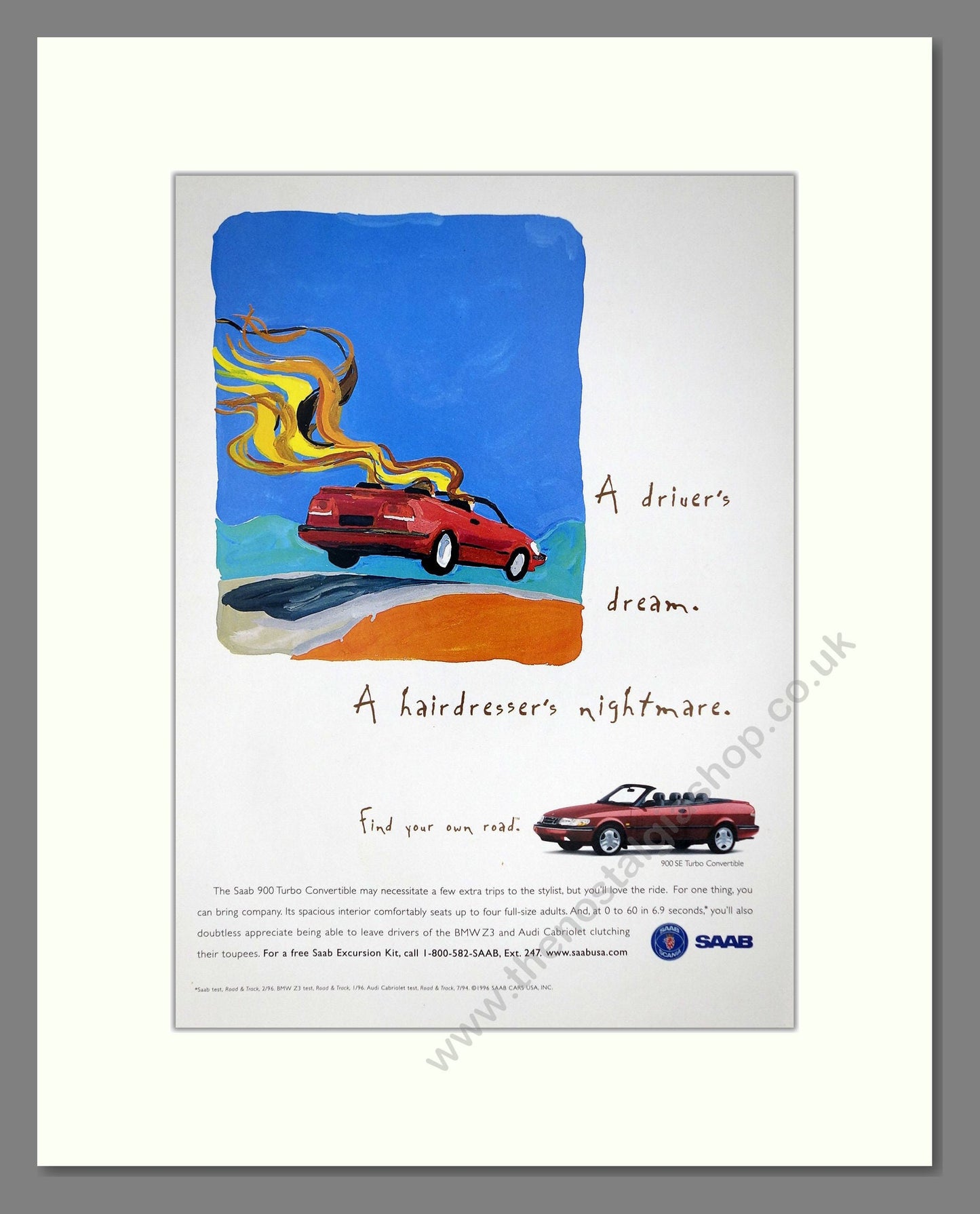 Saab - 900 Turbo Convertable. Vintage Advert 1996 (ref AD64181)