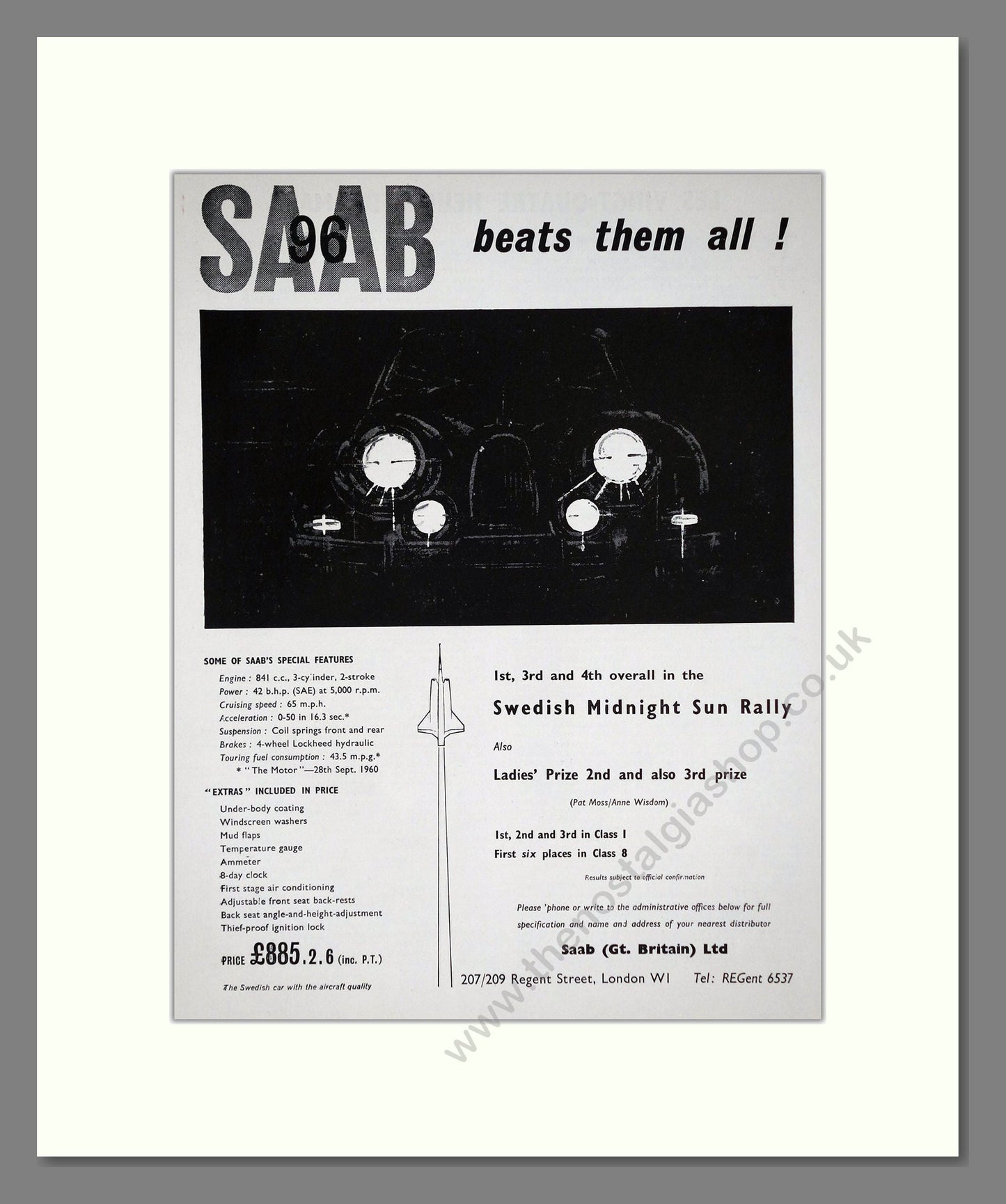 Saab - 96 Midnight Sun Rally Winner. Vintage Advert 1961 (ref AD64197)