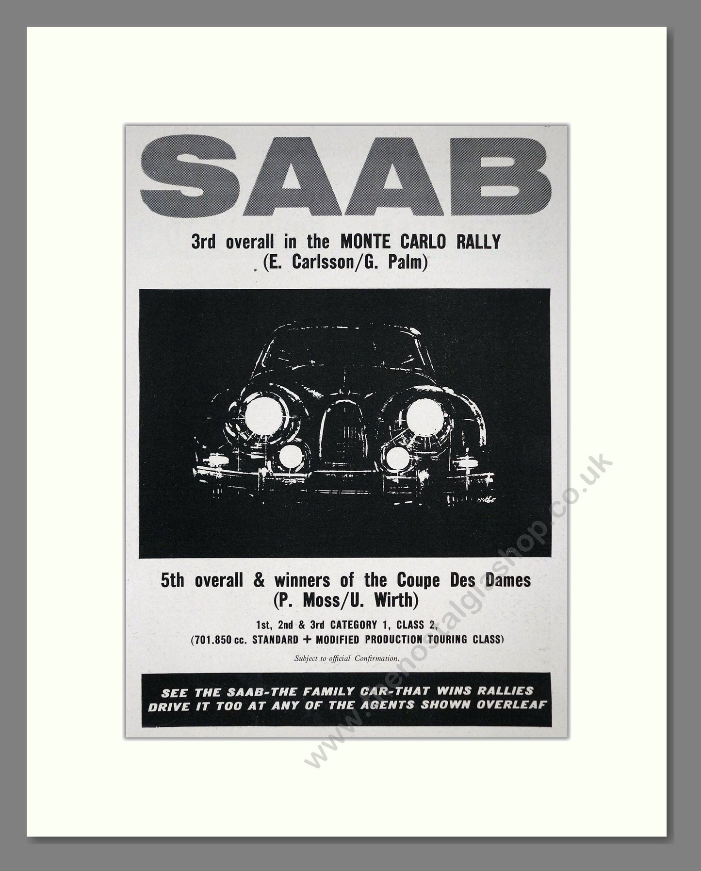 Saab - Monte Carlo 3rd. Vintage Advert 1964 (ref AD64201)