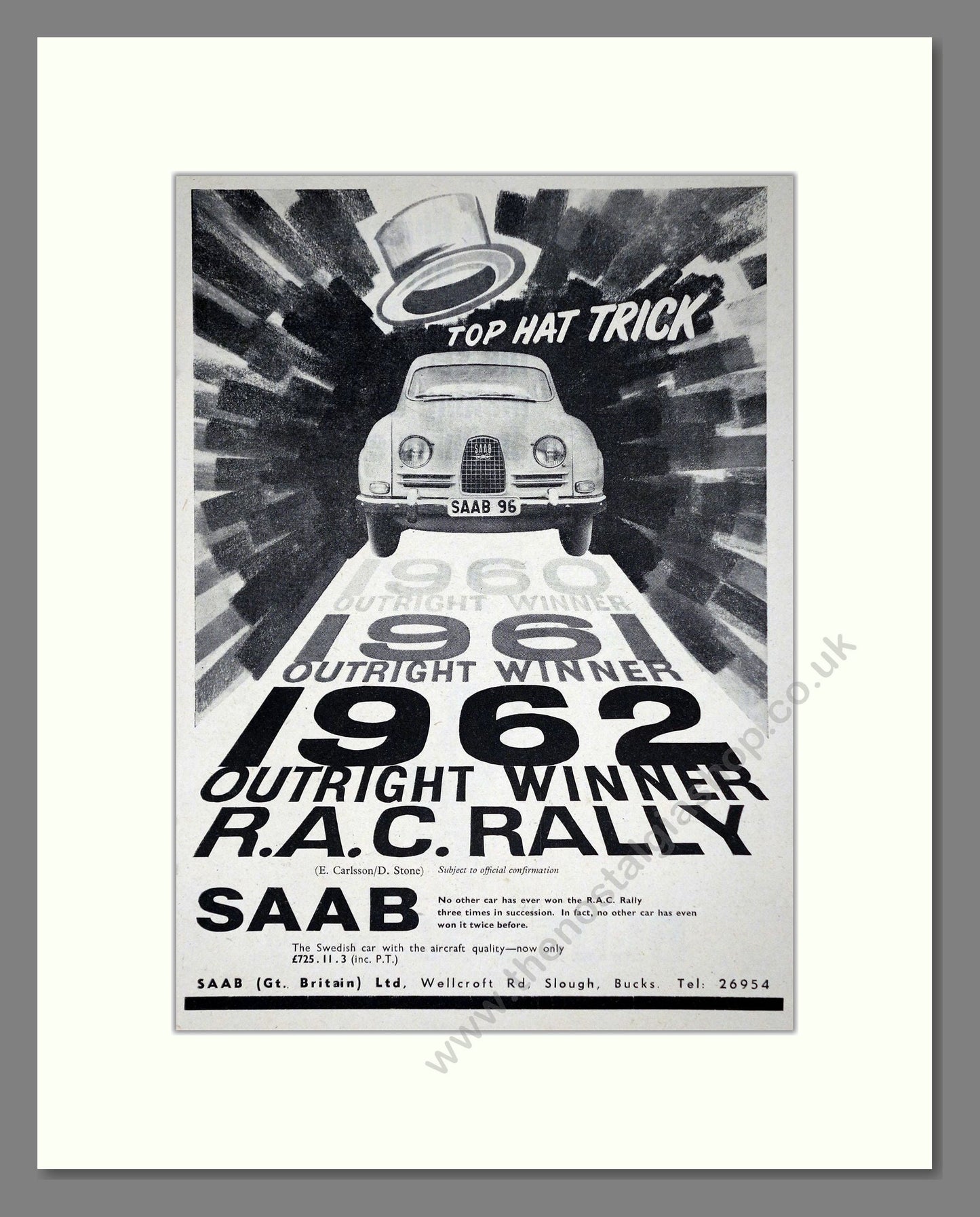 Saab - RAC Rally Winner. Vintage Advert 1962 (ref AD64209)