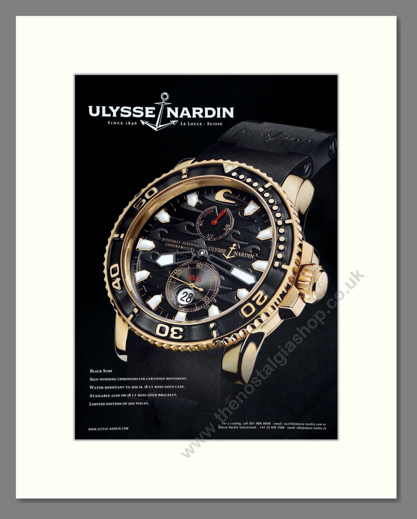Ulysse Nardin - Black Surf. Vintage Advert 2009 (ref AD303511)