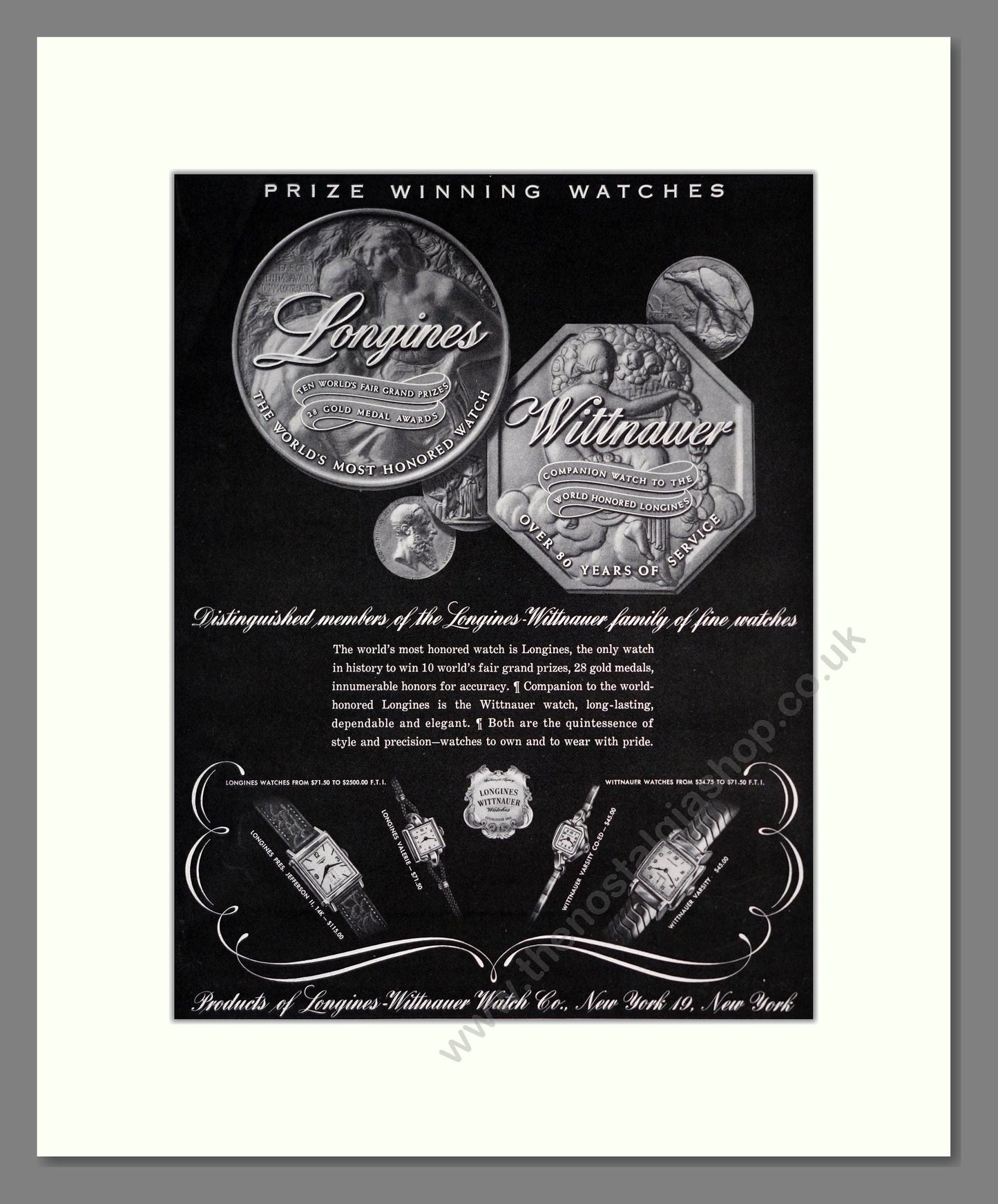 Longines Wittnauer - Prize Winning Watches. Vintage Advert 1950 (ref AD303539)