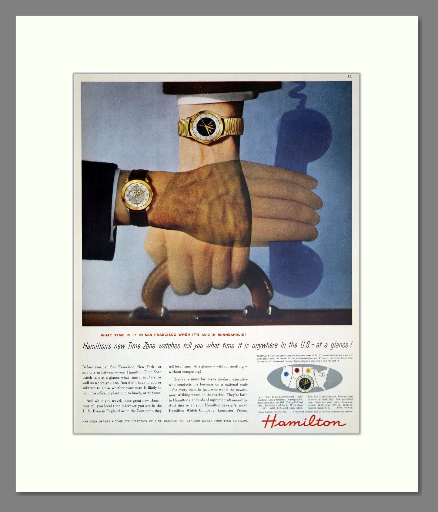 Hamilton - Time Zone Watch. Vintage Advert 1956 (ref AD303548)