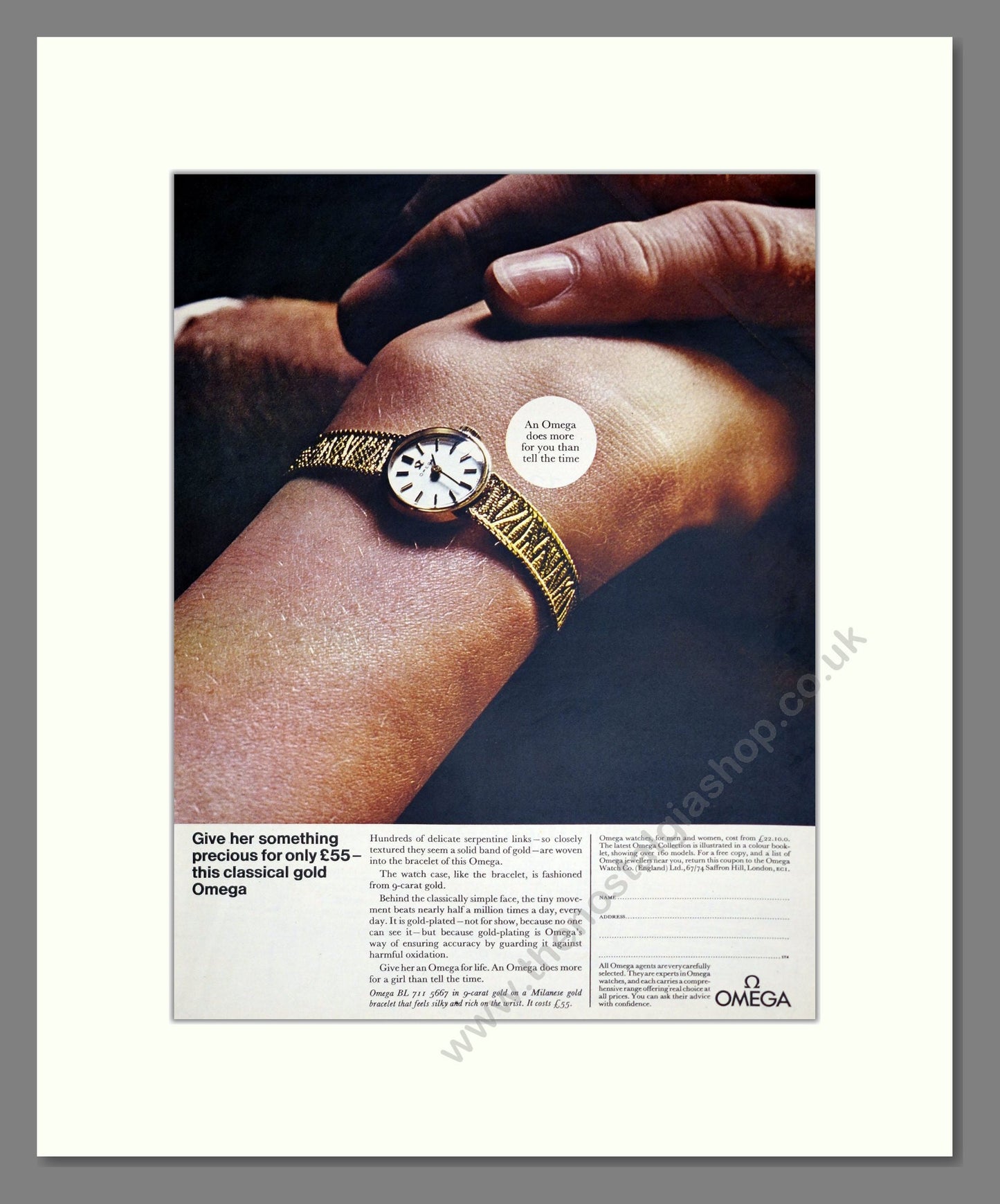 Omega - Ladies Gold Watch. Vintage Advert 1969 (ref AD303562)