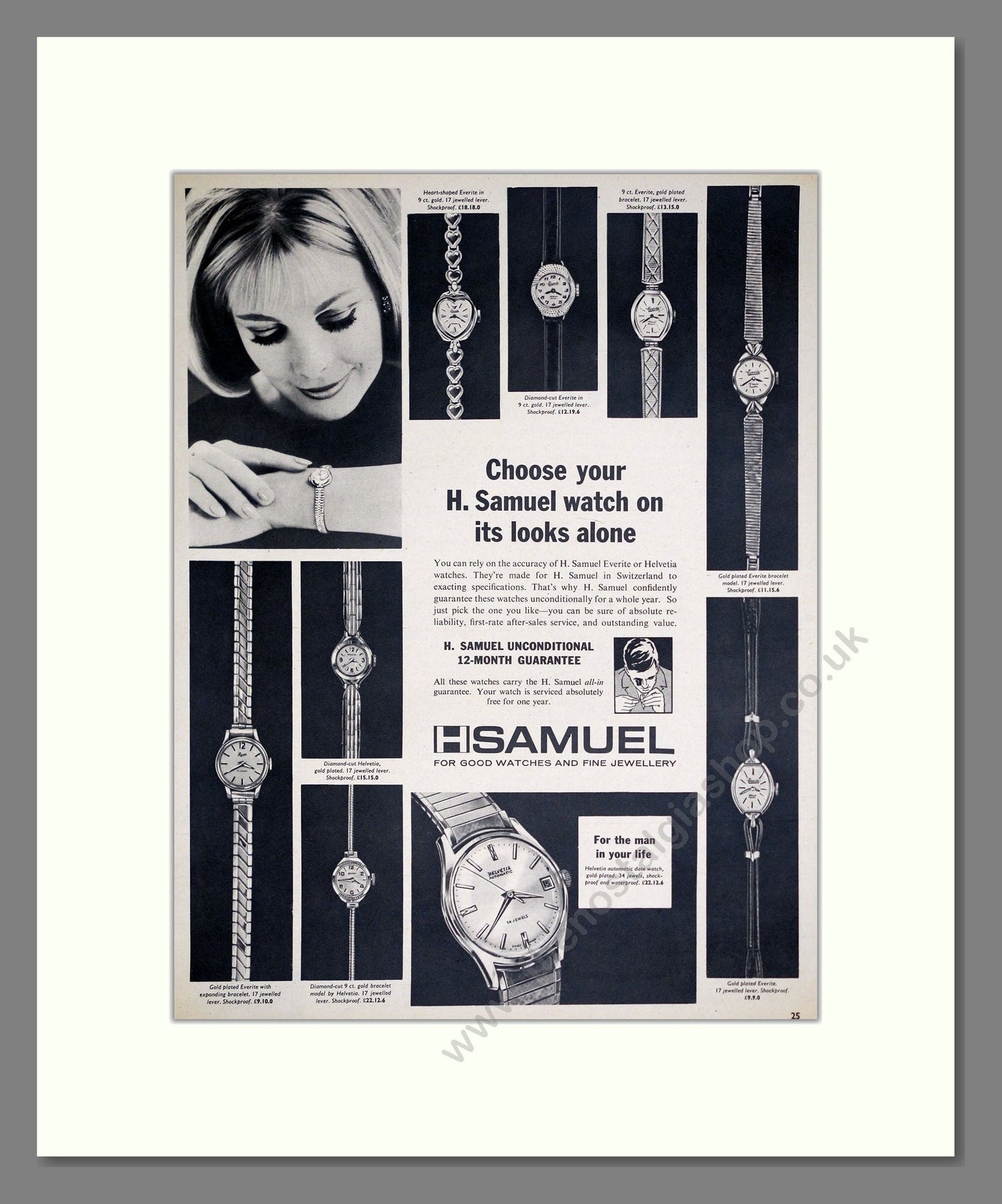 H Samuel - Various Watches. Vintage Advert 1964 (ref AD303597)