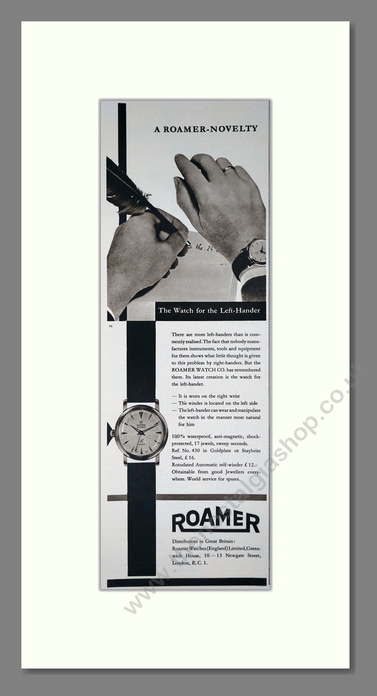 Roamer - A Roamer Novelty. Vintage Advert 1960 (ref AD201549)