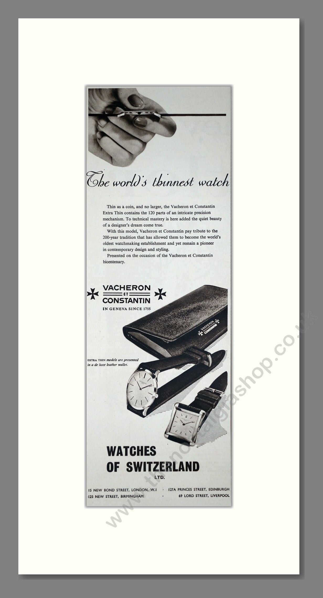 Vacheron Et Constantin - At Watches Of Switzerland. Vintage Advert 1959 (ref AD201564)