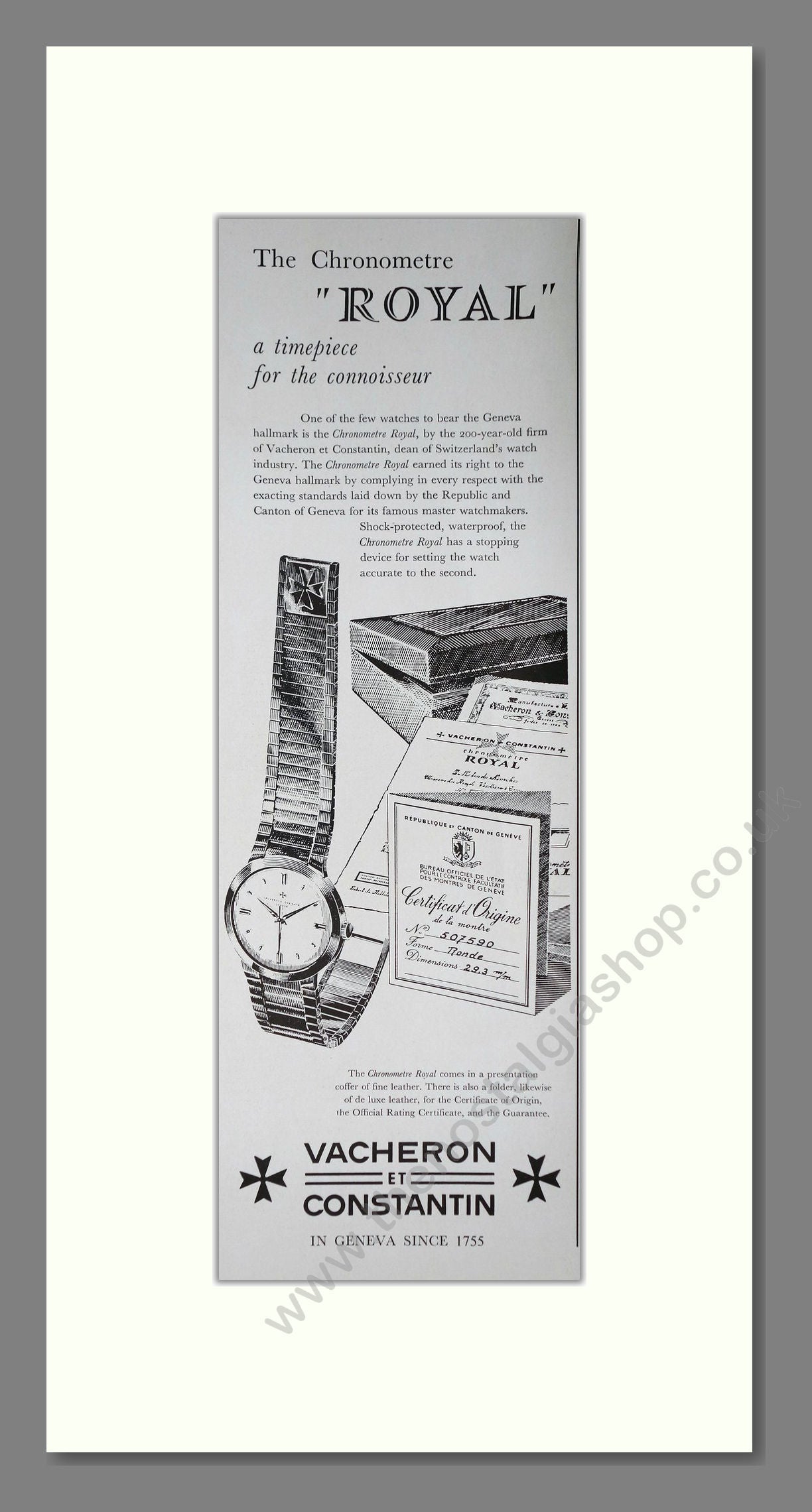 Vacheron Et Constantin - Royal Chronometre. Vintage Advert 1959 (ref AD201566)