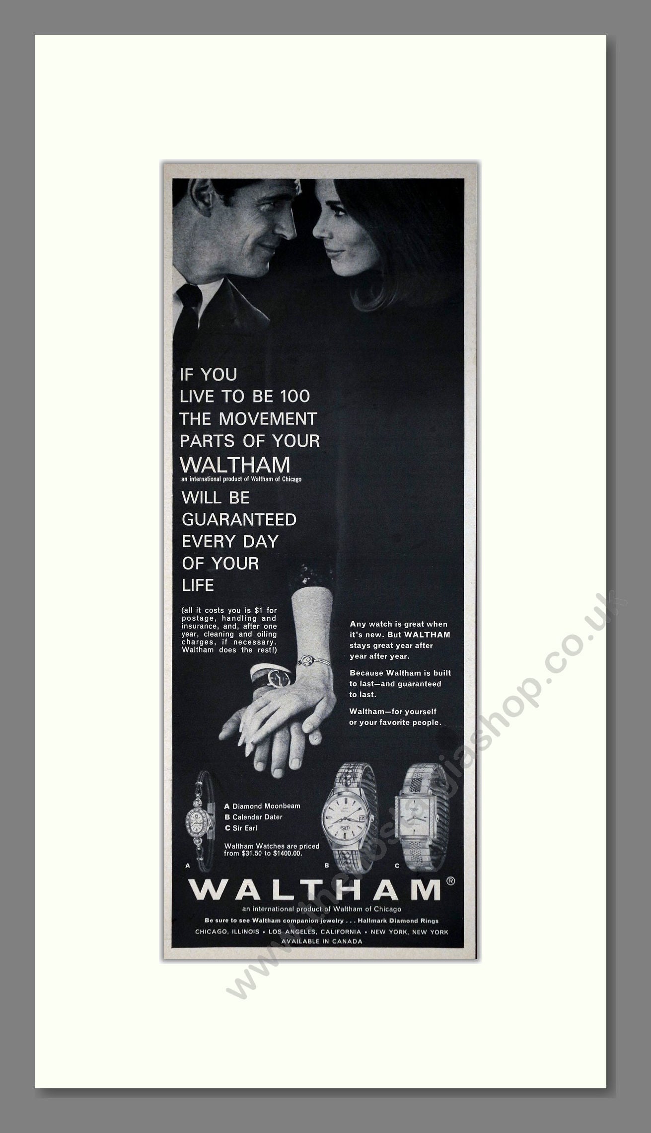 Waltham - Various Watches. Vintage Advert 1966 (ref AD201578)