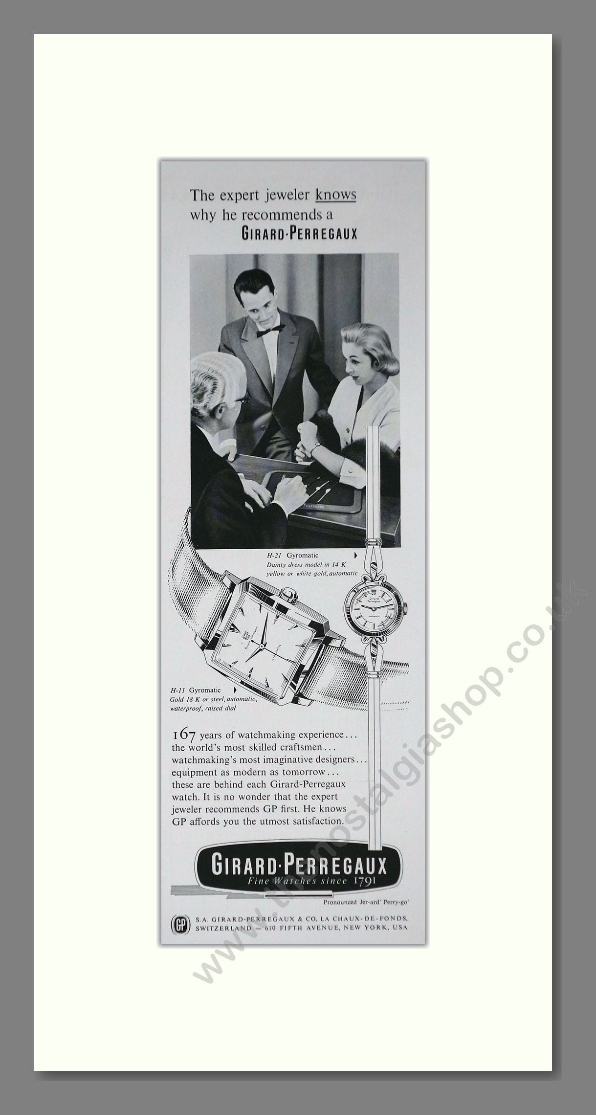 Girard-Perregaux Watch. Original Advert 1957 (ref AD400243)