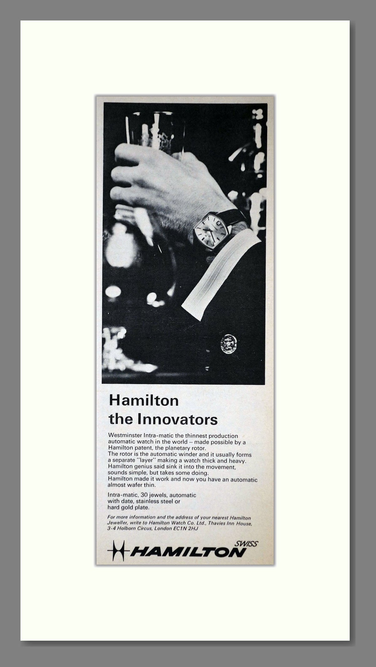Hamilton Intra-Matic Watches. Original Advert 1972 (ref AD400245)