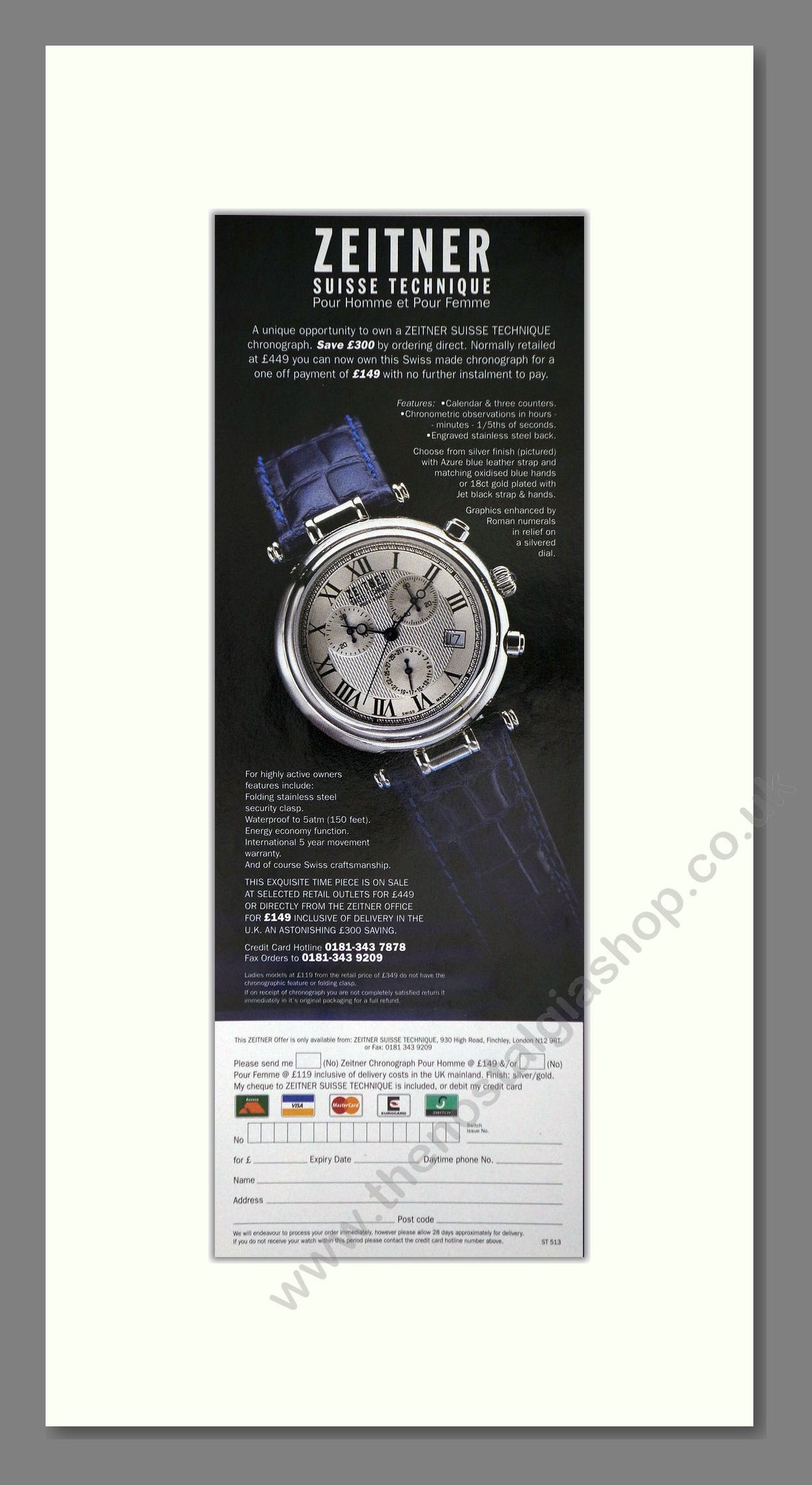Zeitner Suisse Technique Watch. Original Advert 1996 (ref AD400253)