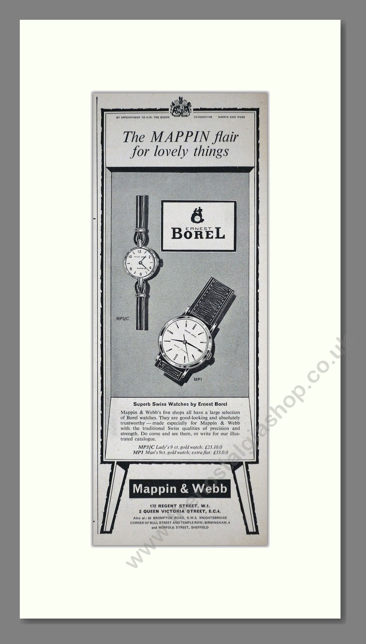 Ernest Borel Watches. Original Advert 1961 (ref AD400254)