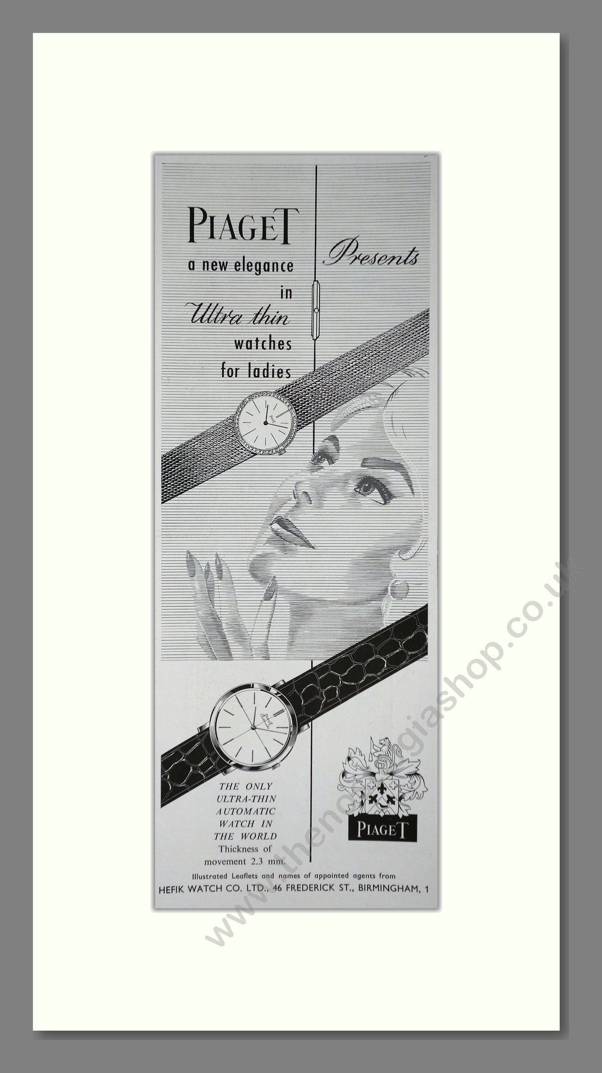 Piaget Ultra Thin Ladies Watch. Original Advert 1961 (ref AD400263)