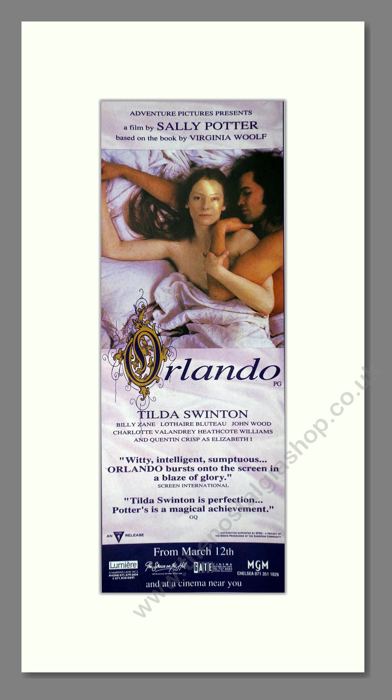 Orlando. Tilda Swinton. Original Advert 1993 (ref AD400192)