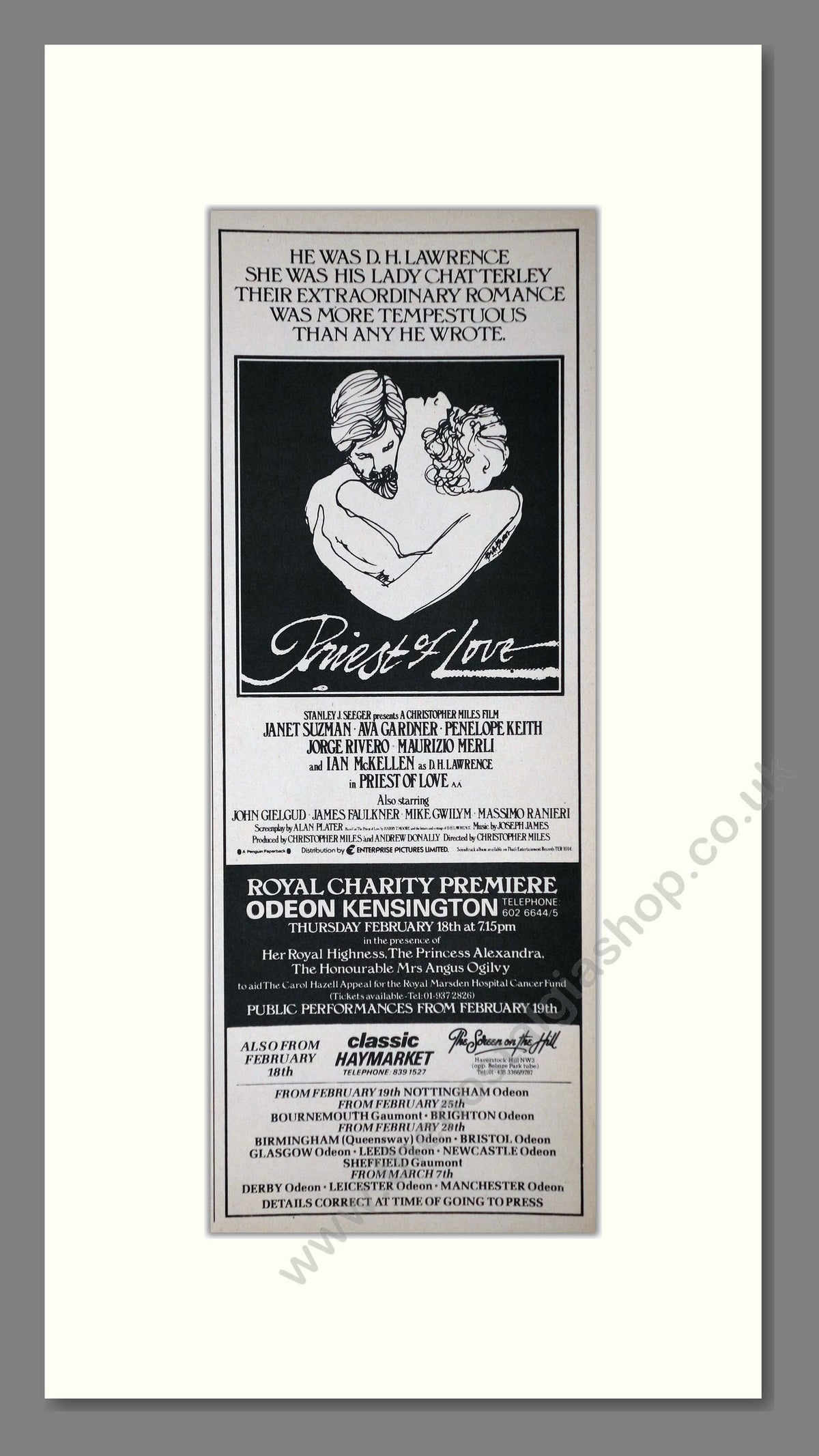 Priest Of Love. Original Advert 1982 (ref AD400272)
