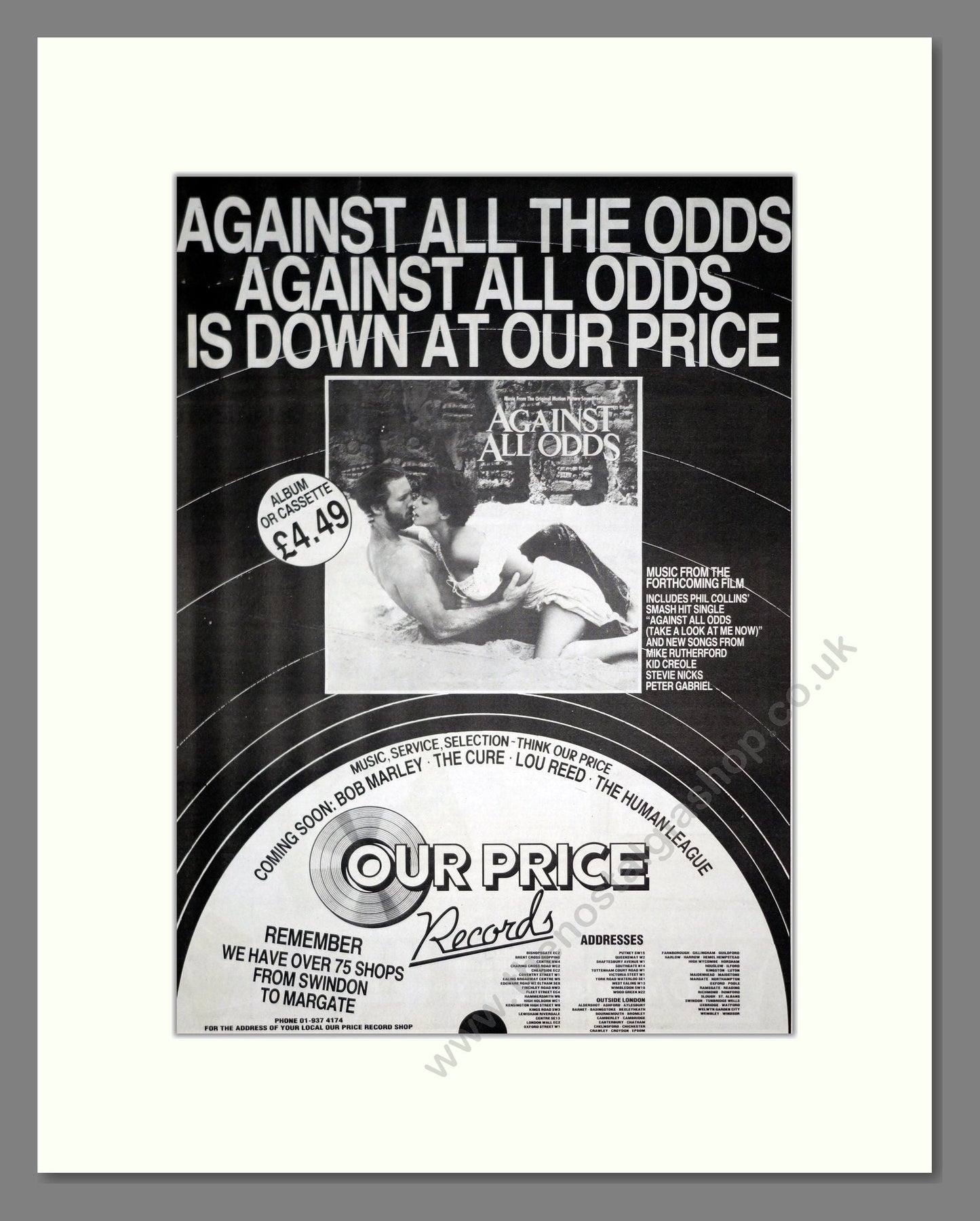 Phil Collins - Against All Odds Soundtrack. Vintage Advert 1984 (ref AD20835)