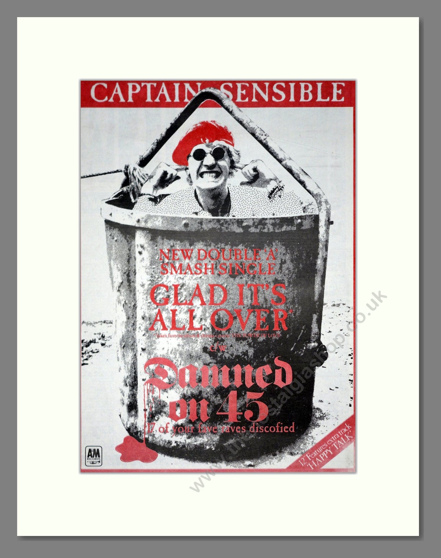 Captain Sensible - Glad It's All Over. Vintage Advert 1984 (ref AD20840)