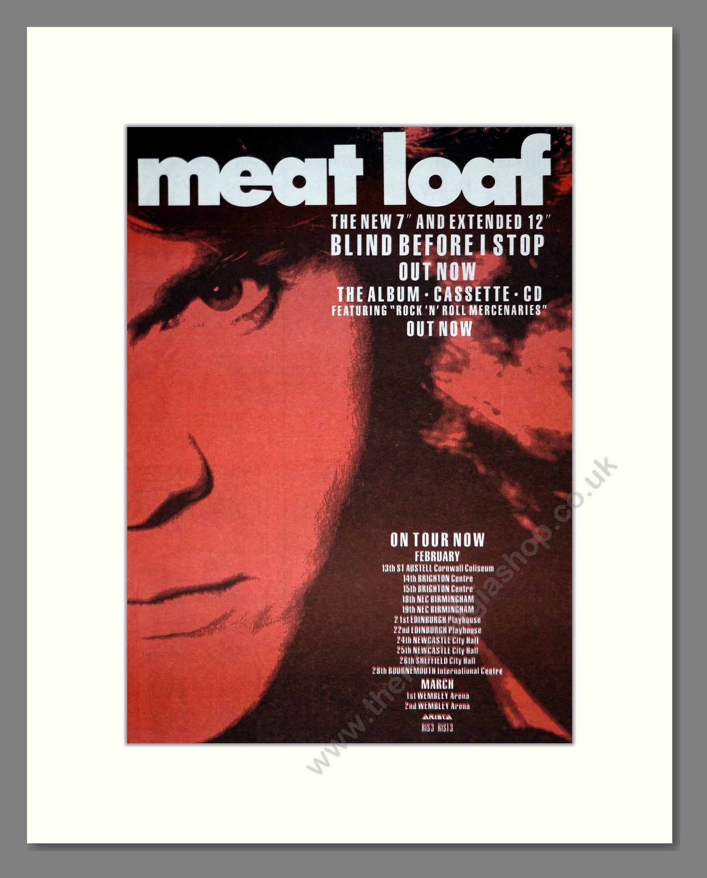 Meat Loaf - Blind Before I Stop. Vintage Advert 1987 (ref AD20883)