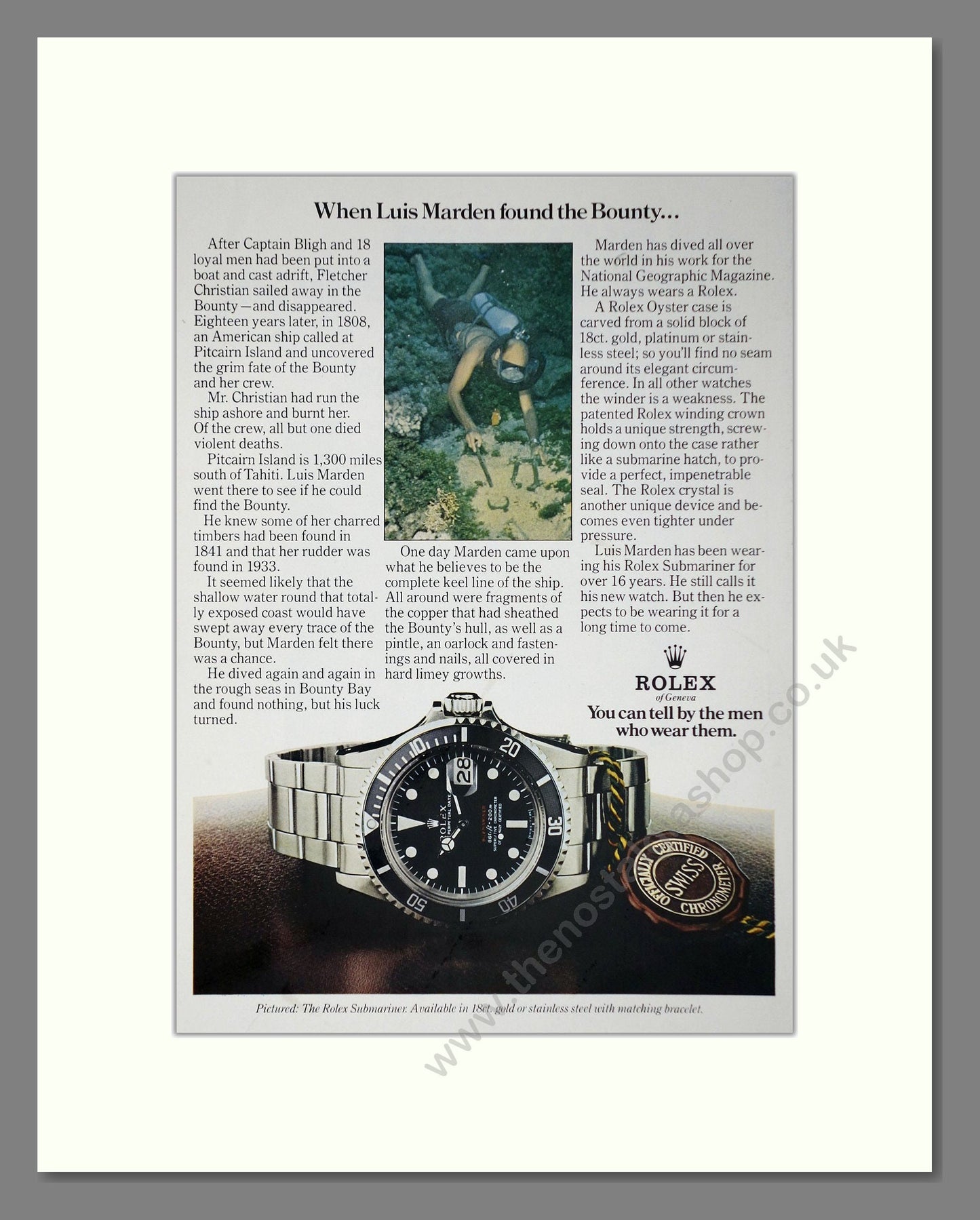 Rolex - Submariner. Vintage Advert 1974 (ref AD64262)