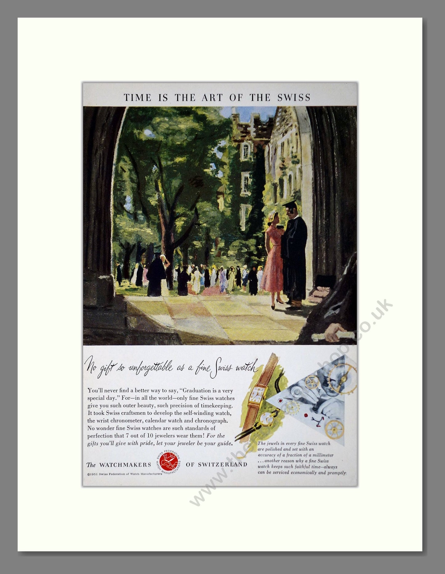 Watchmakers Of Switzerland - Graduation Gifts. Vintage Advert 1951 (ref AD64291)